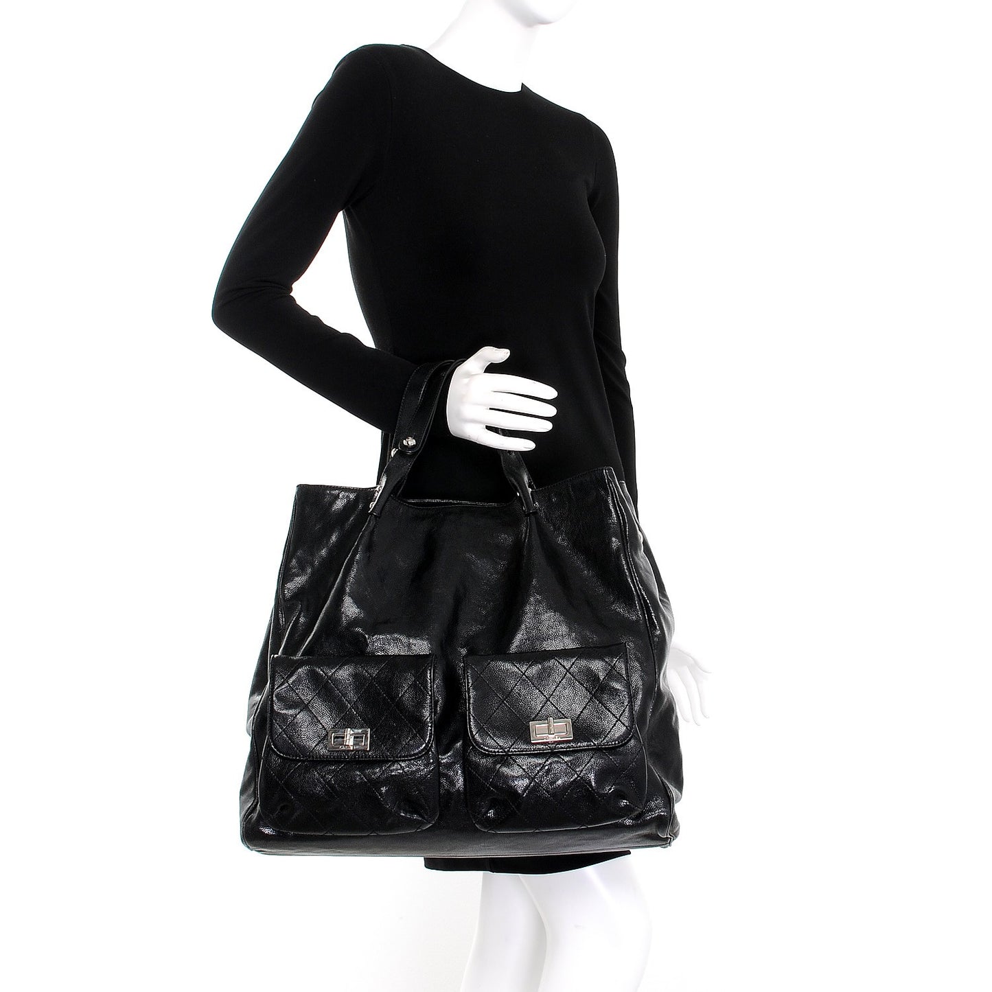 Glazed Caviar Large Pocket In The City Tote Black