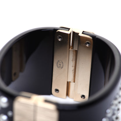 Chanel Resin Pearl Crystal CC Cuff Black 4 of 9