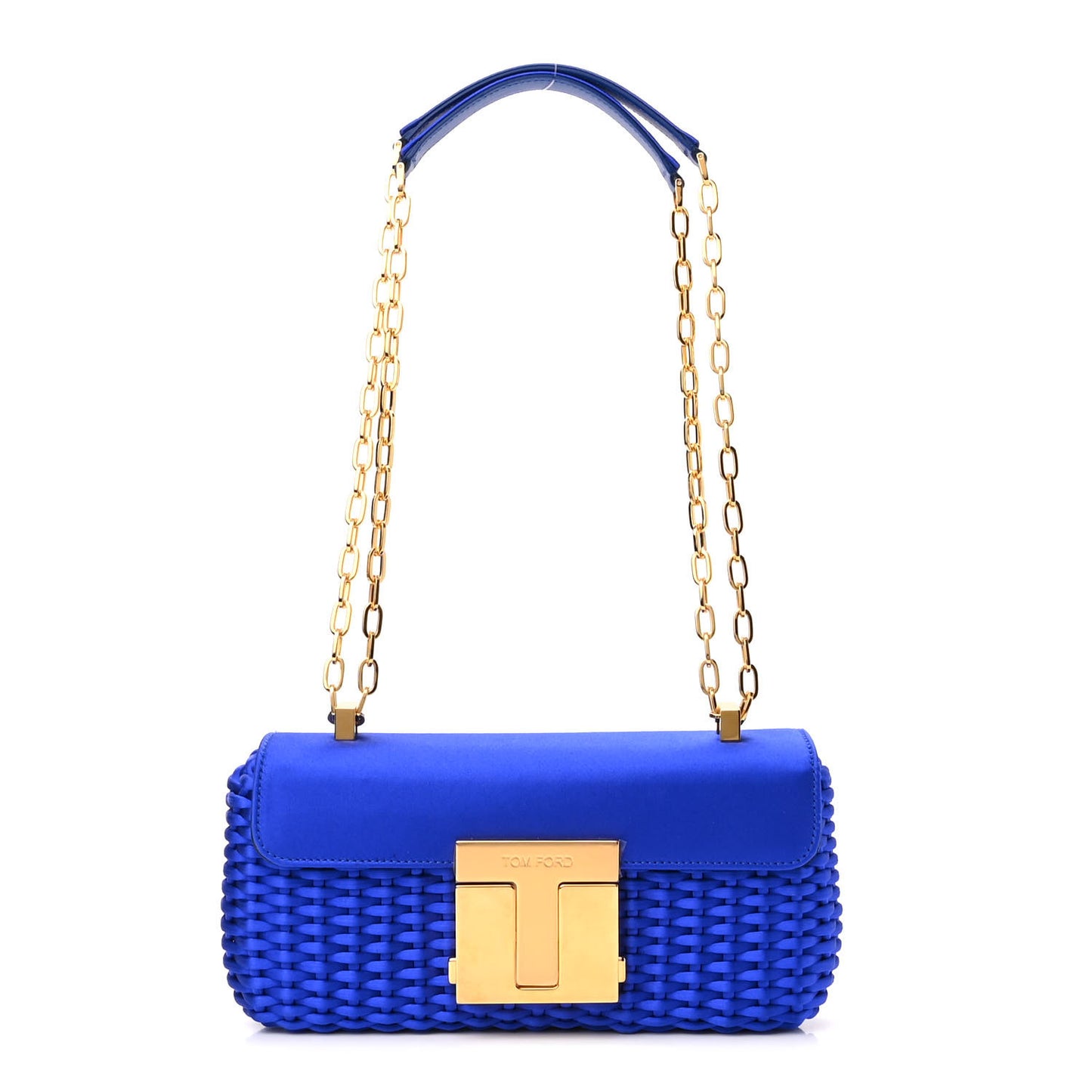 Woven Satin Medium 001 Chain Bag Electric Blue