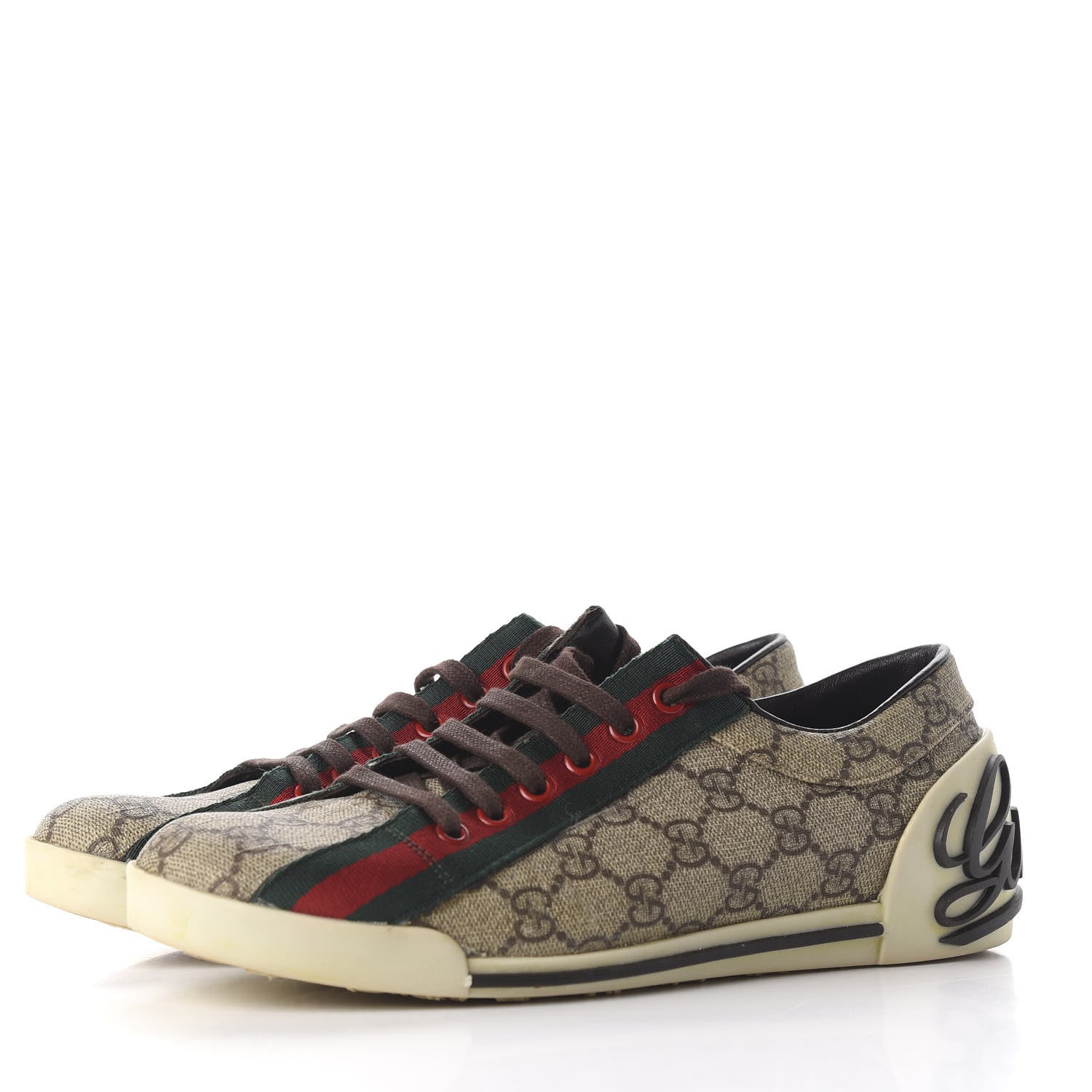 Gucci GG Monogram Web Womens Script Sneakers 38 Brown 3 of 9