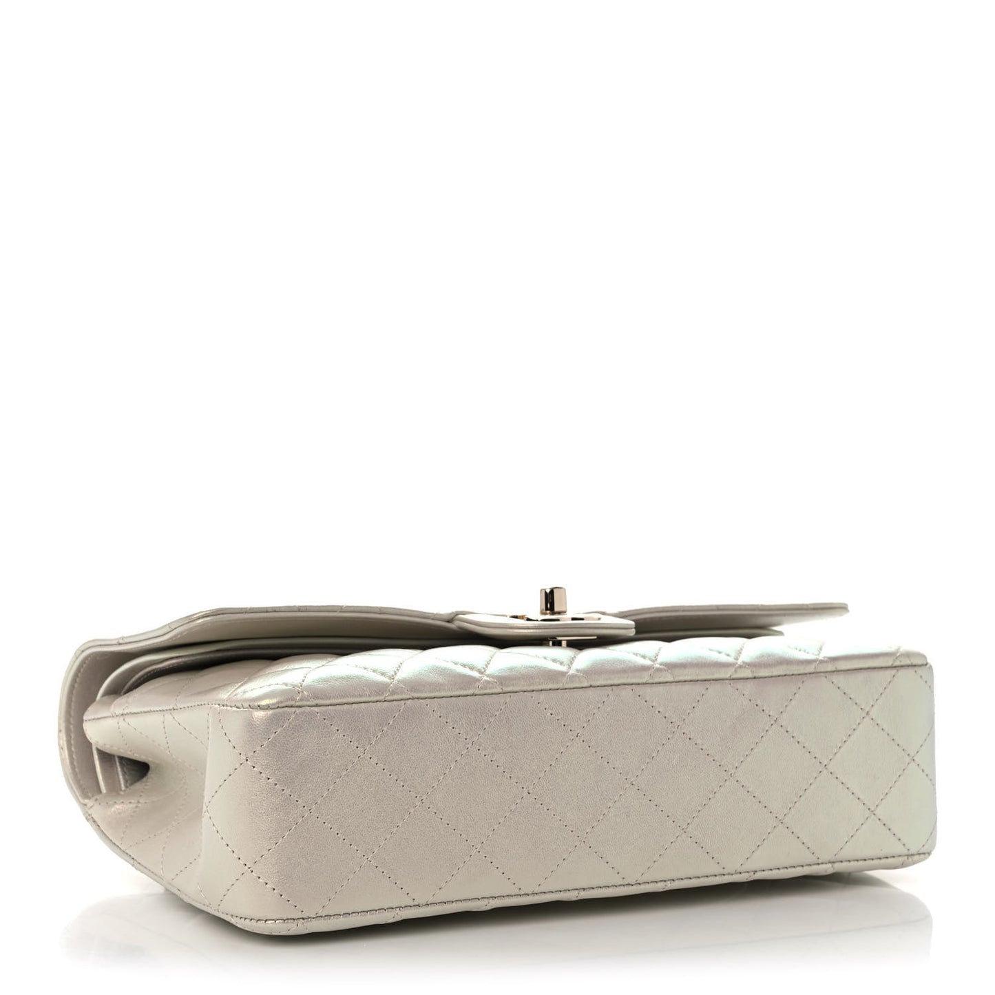 Iridescent Lambskin Quilted Medium Double Flap Ivory