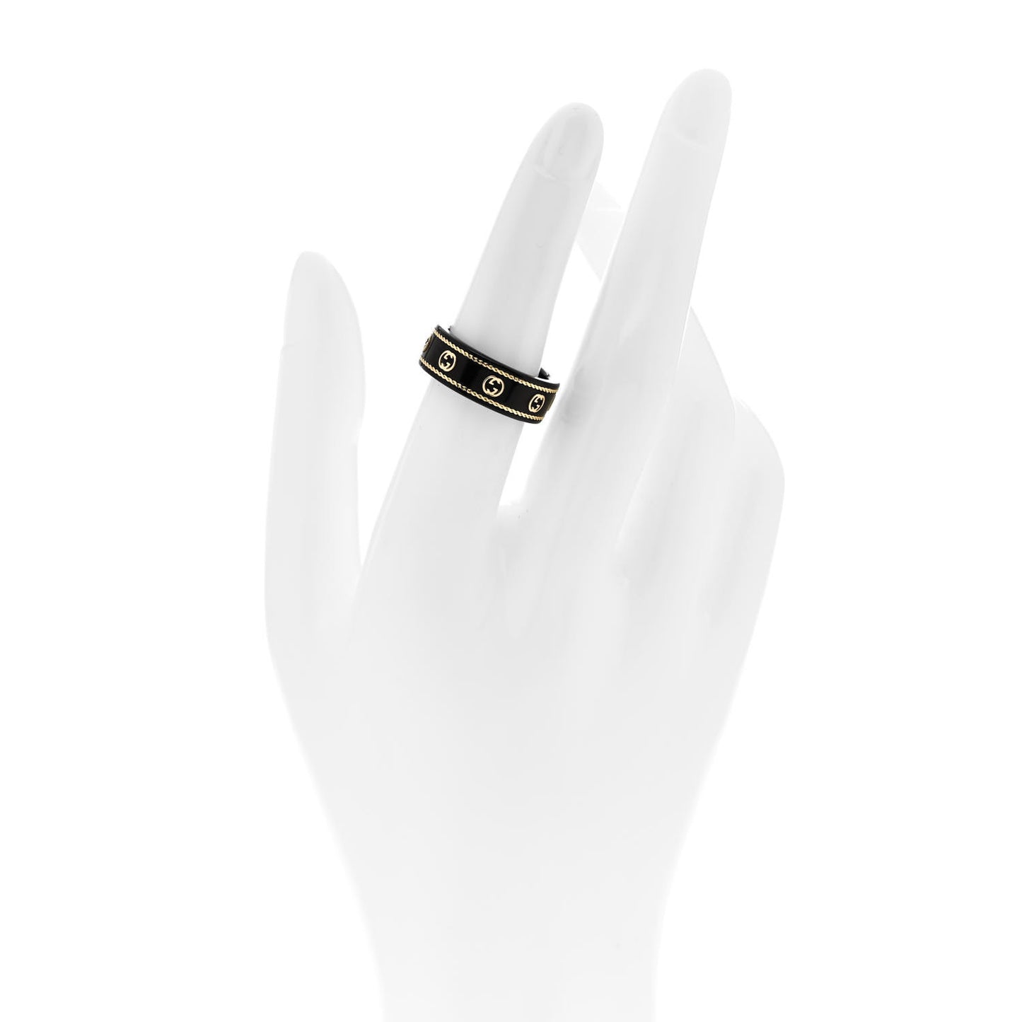 18K Yellow Gold Synthetic Corundum Interlocking G Icon Ring Black 53 6.25