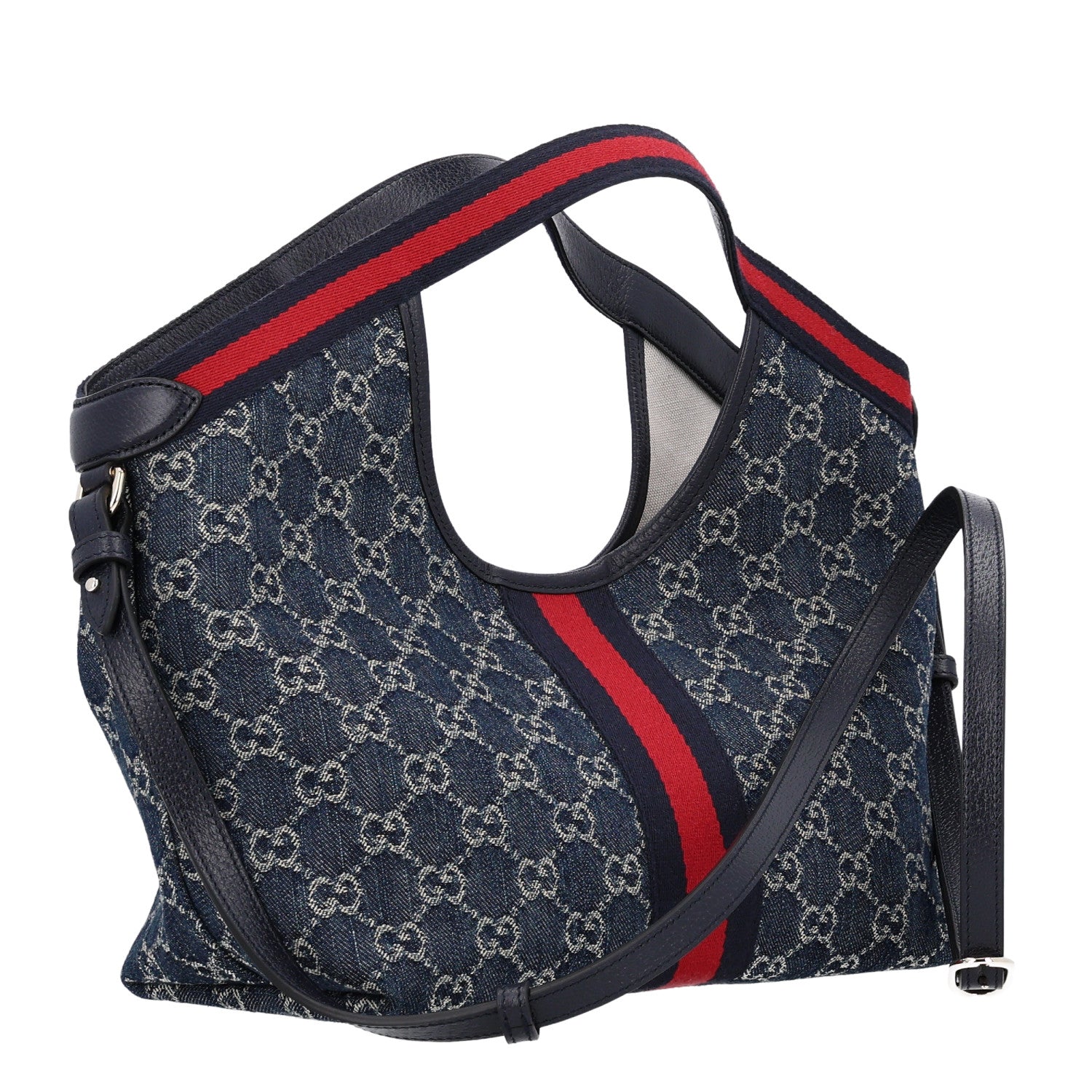 Gucci Denim GG Monogram Web Small Giglio Tote Blue White 4 of 10