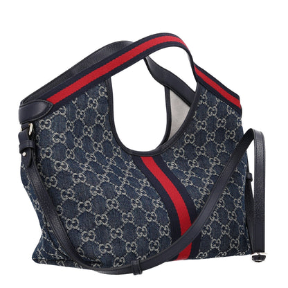 Gucci Denim GG Monogram Web Small Giglio Tote Blue White 4 of 10