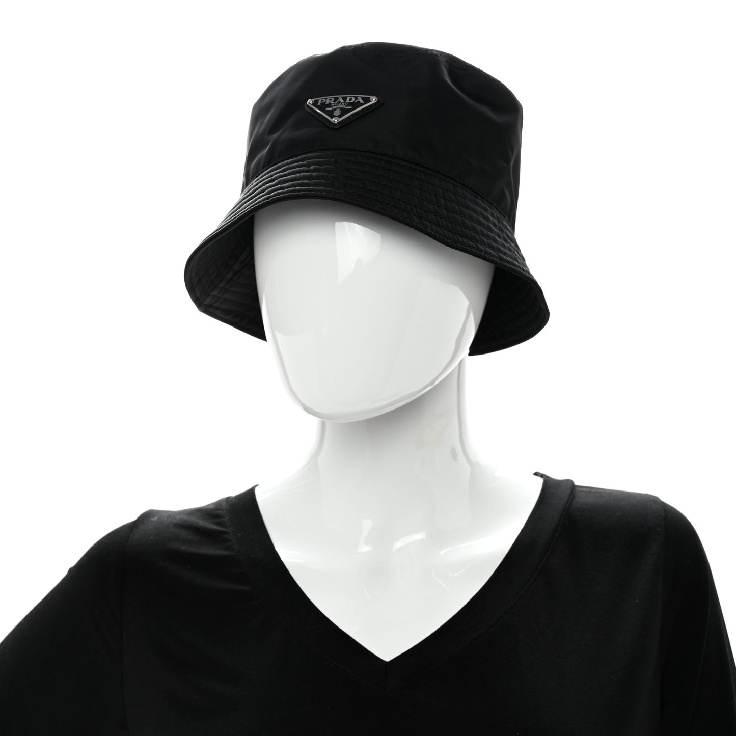 Re-Nylon Metal Triangle Logo Mens Bucket Hat S Black