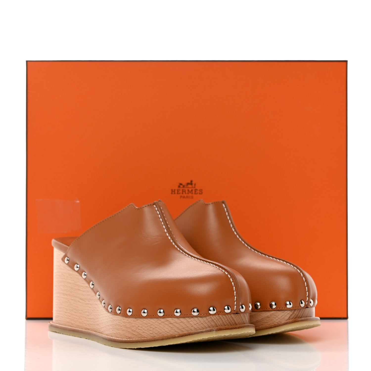 Hermes Calfskin Beechwood Earth Mules 38 Marron Glaise 9 of 9