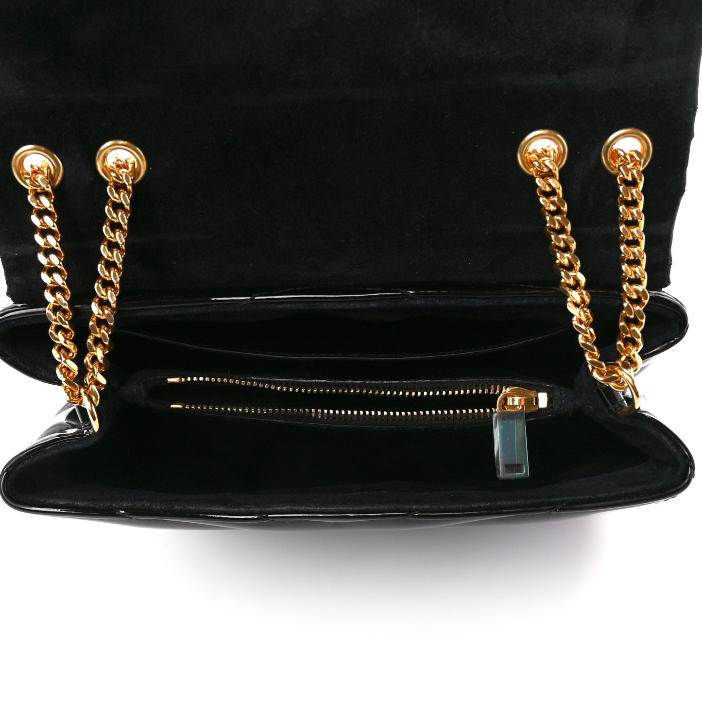 Patent Y Quilted Monogram Small Loulou Chain Satchel Black