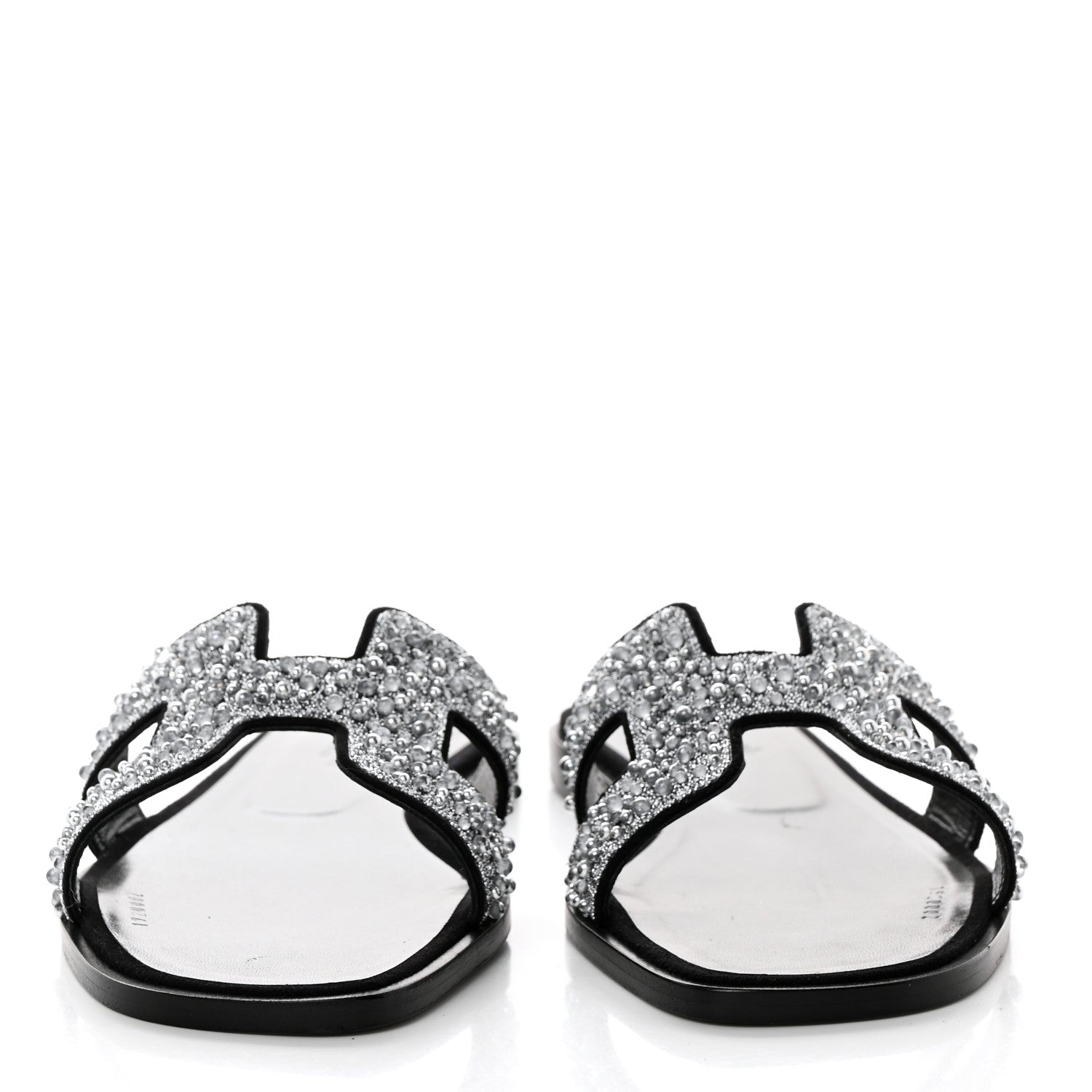Hermes Velvet Goatskin Crystal Beads Oran Sandals 37.5 Gris Argente 2 of 9