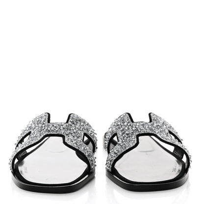 Hermes Velvet Goatskin Crystal Beads Oran Sandals 37.5 Gris Argente 2 of 9