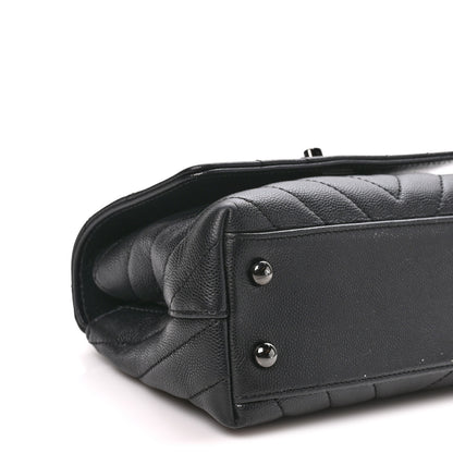 Chanel Caviar Chevron Quilted Extra Mini Coco Handle Flap So Black 9 of 10