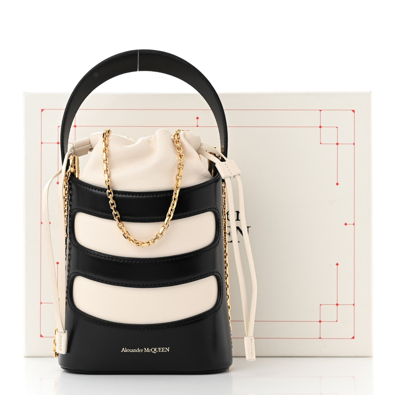 Alexander McQueen Calfskin The Rise Mini Bucket Bag White Black 11 of 11