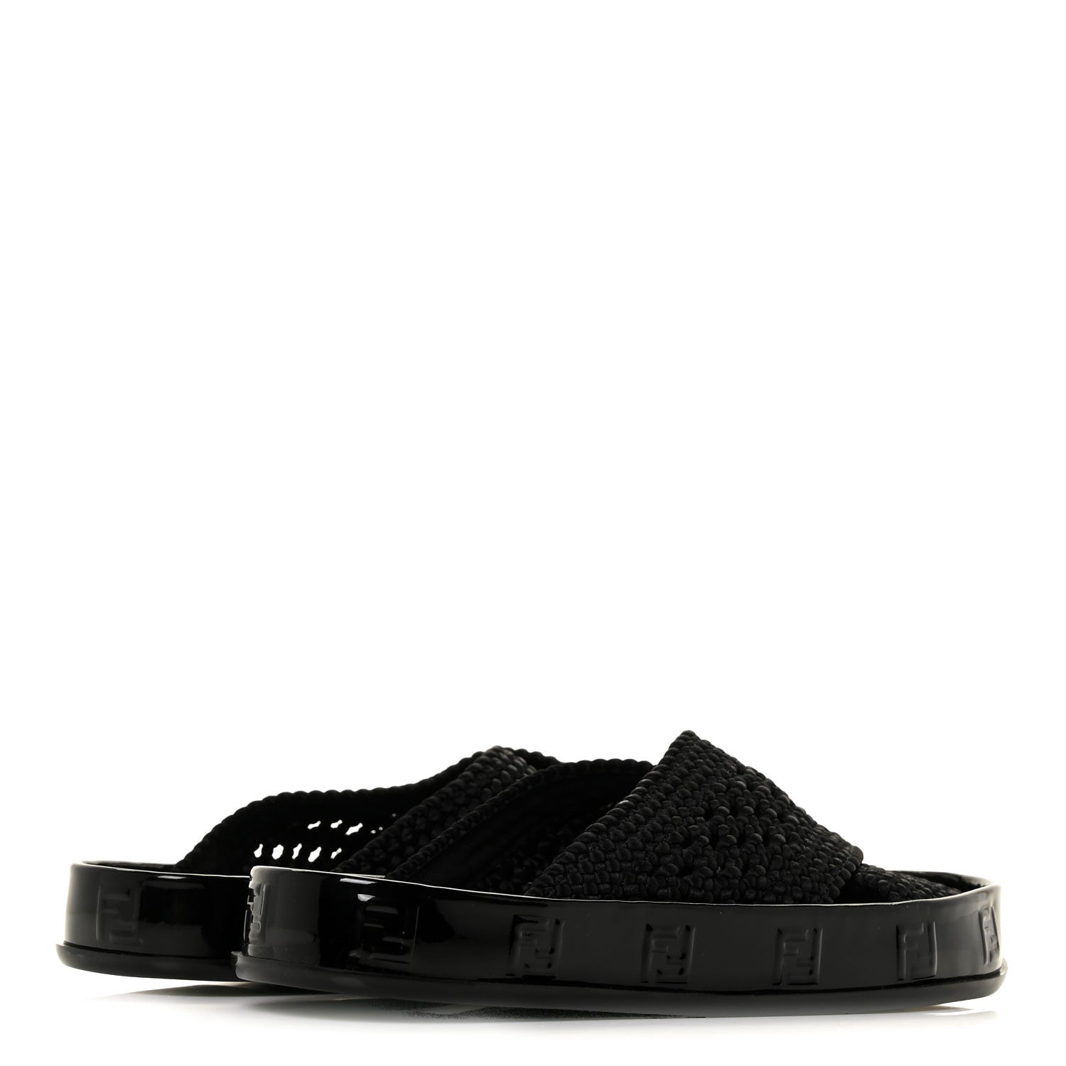 Fendi Raffia Rubber FF Woven Reflections Crisscross Slide Sandals 37 Black 4 of 7