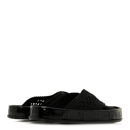 Fendi Raffia Rubber FF Woven Reflections Crisscross Slide Sandals 37 Black 4 of 7