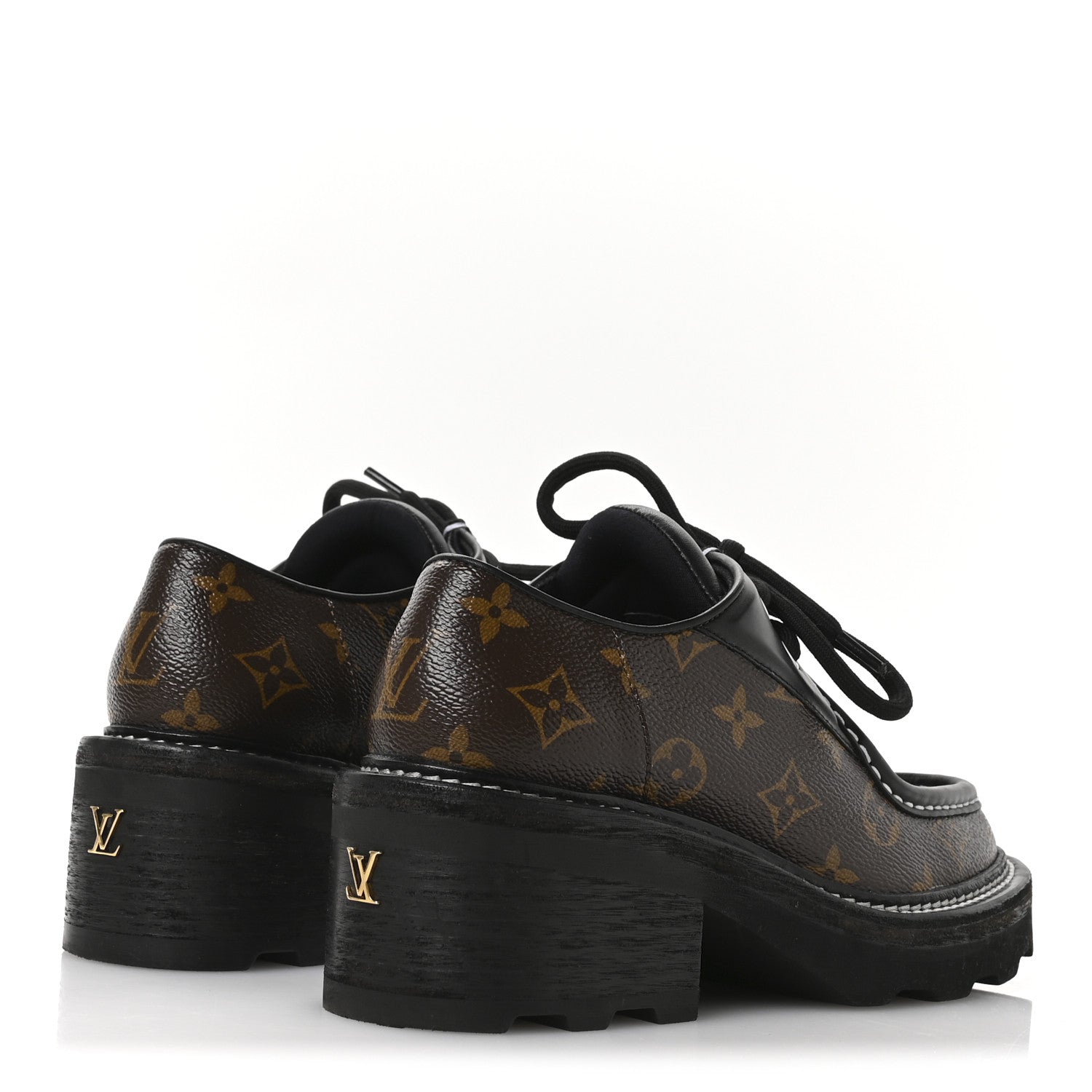 Louis Vuitton Monogram Calfskin Beaubourg Platform Derby Shoes 38 Brown 5 of 9