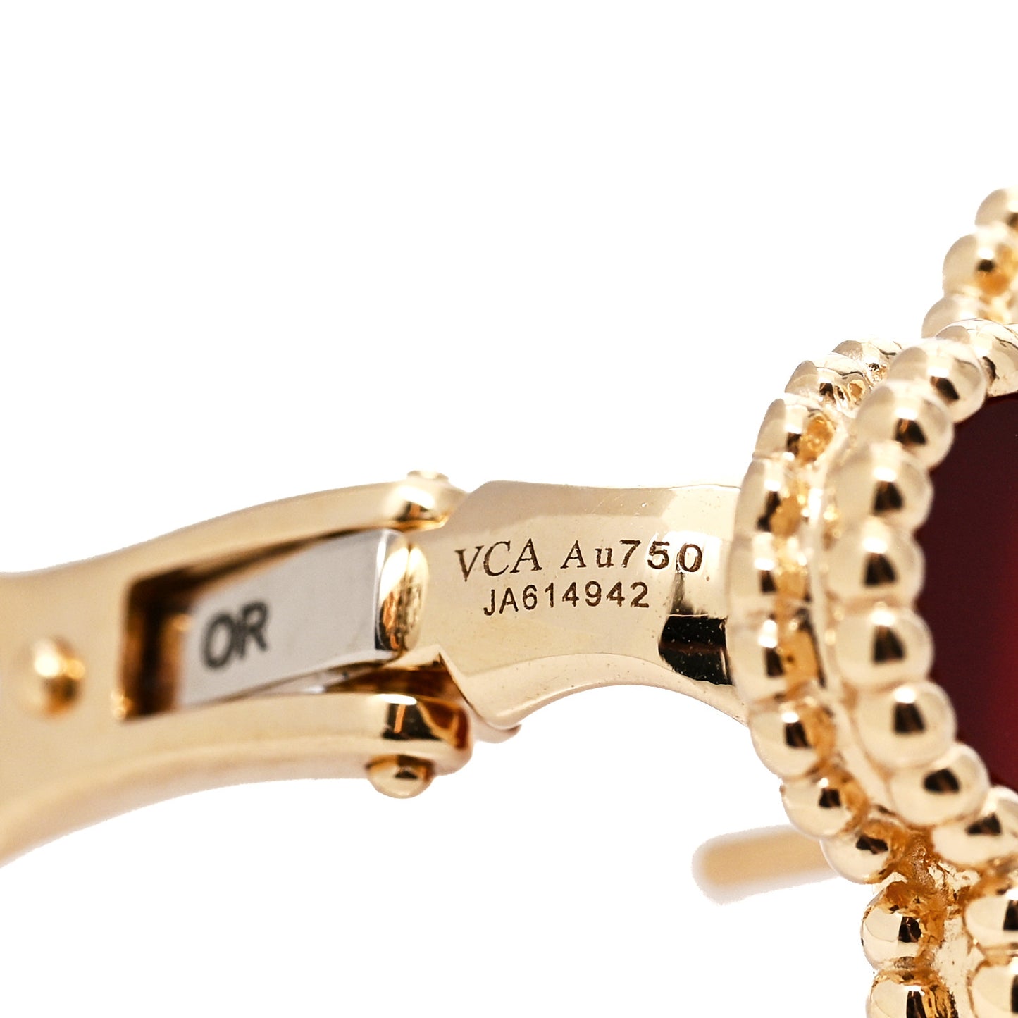 18K Yellow Gold Carnelian Vintage Alhambra Earrings