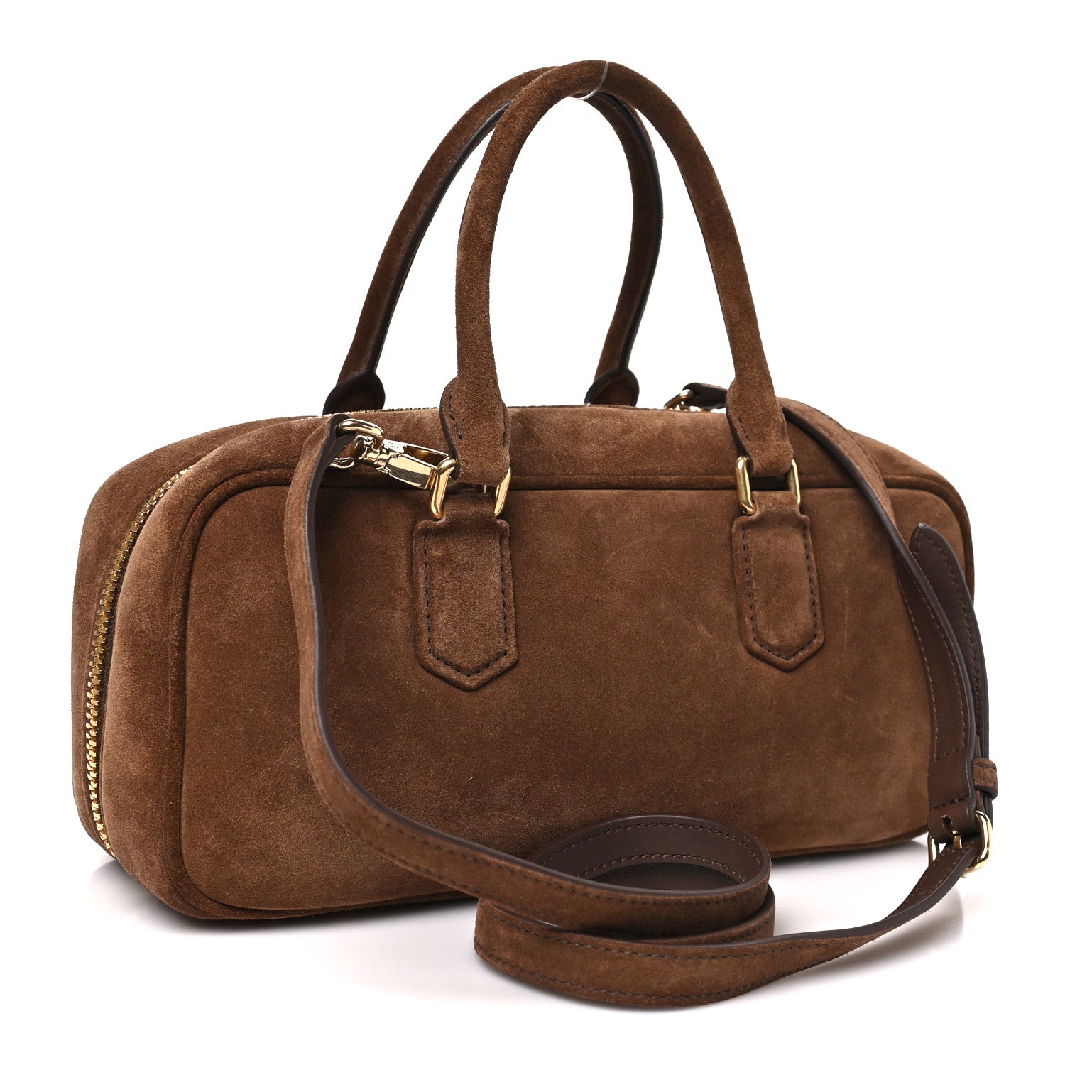Miu Miu Suede Padded Regular Arcadie Top Handle Bag Cacao 3 of 9