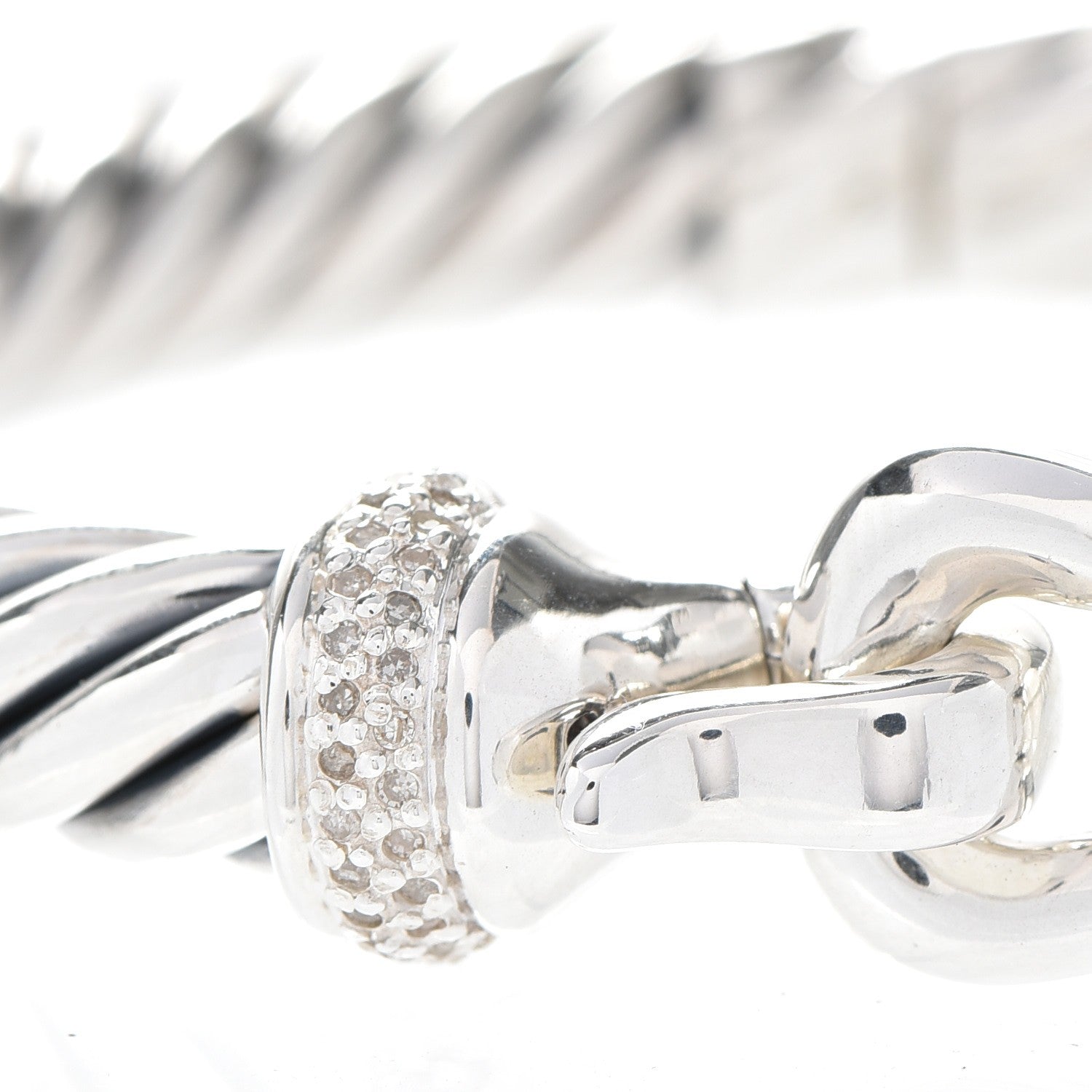 David Yurman Sterling Silver Diamond 8.5mm Cable Buckle Bracelet 4 of 5