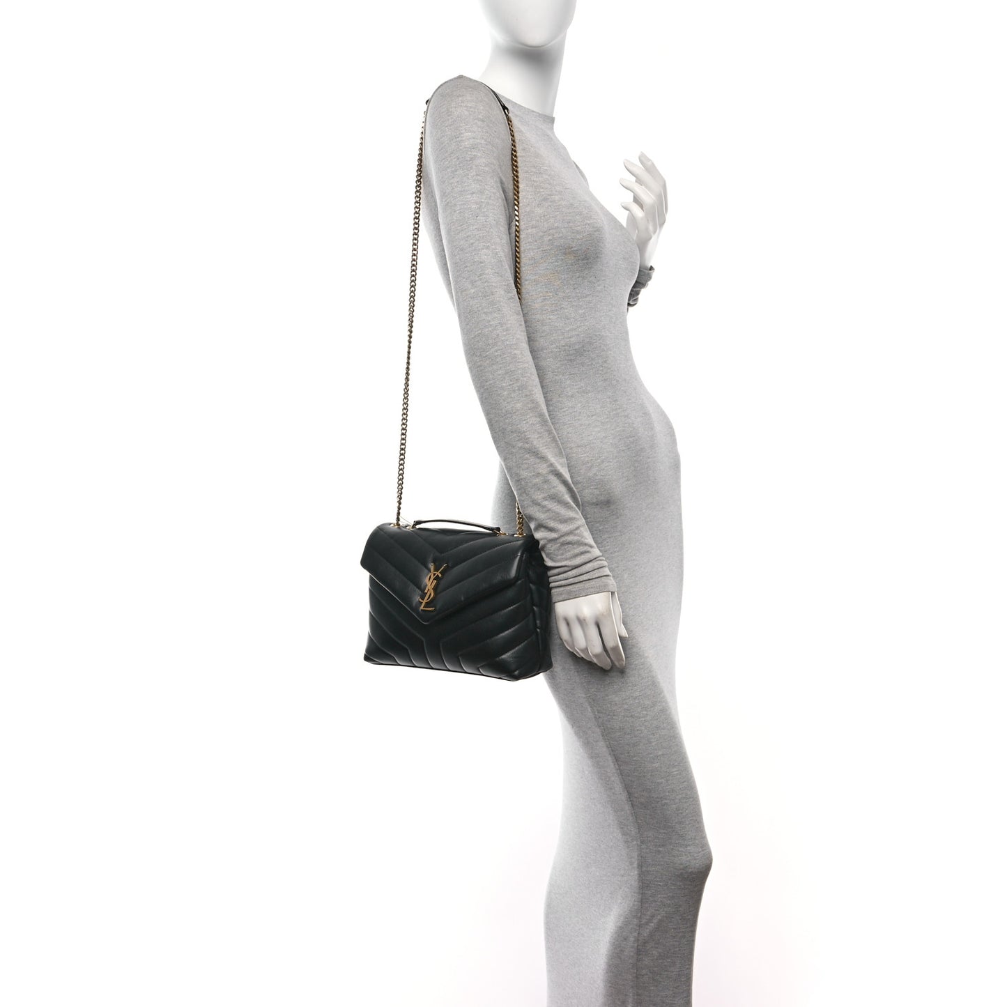 Calfskin Y Quilted Monogram Small Loulou Chain Satchel Black