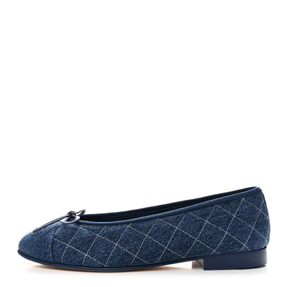 Chanel Washed Denim Quilted Cap Toe CC Ballerina Flats 36.5 Blue 1 of 10