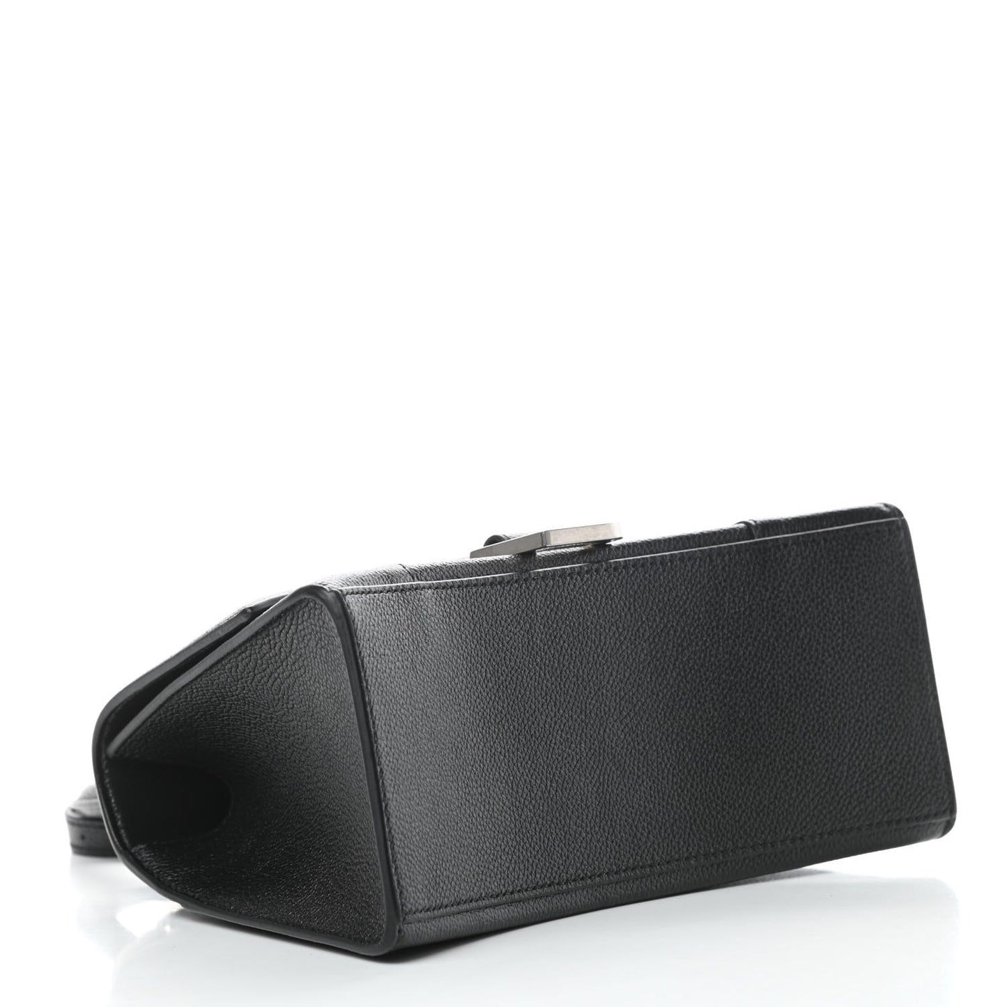 Grained Calfskin Small Hourglass Top Handle Bag Black