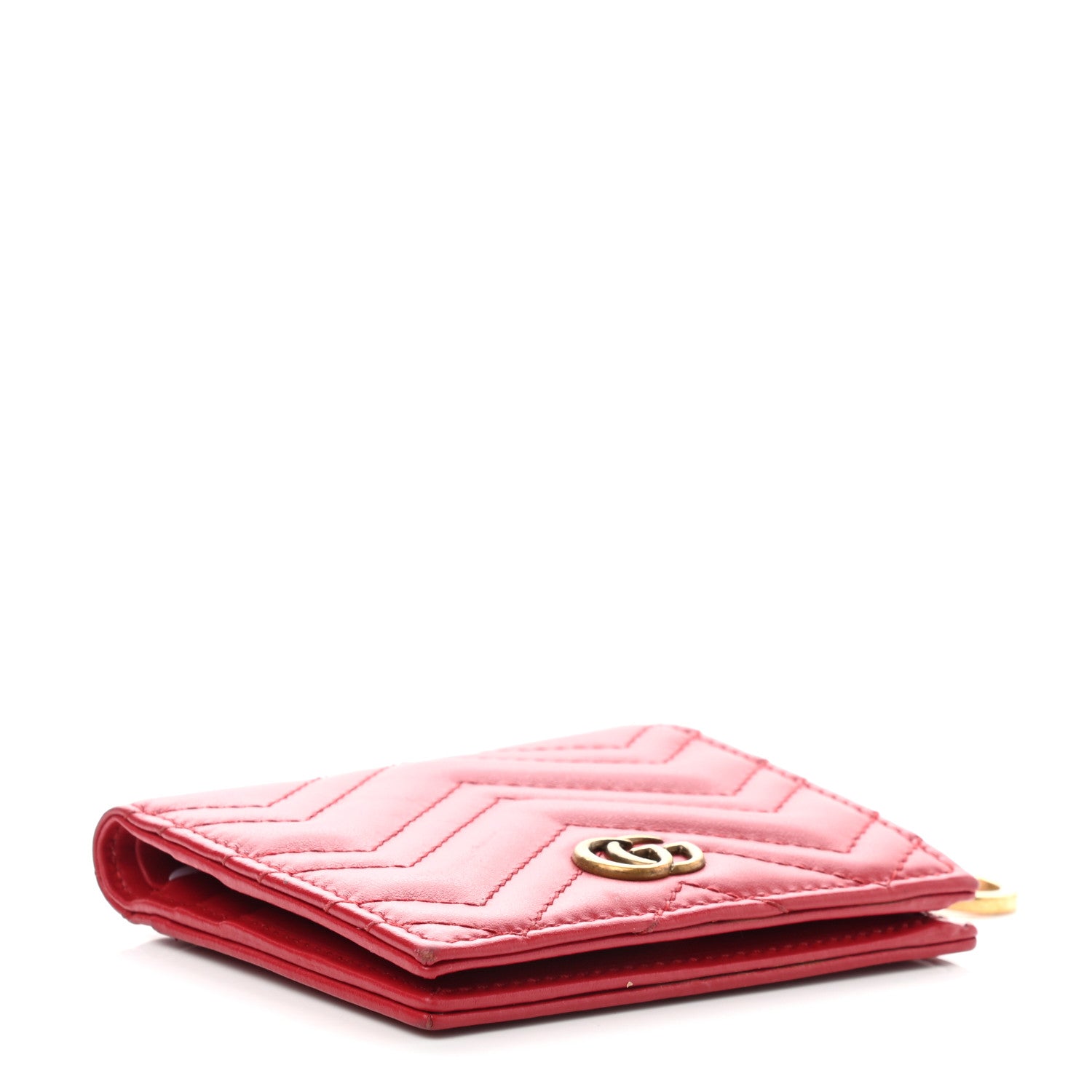 Gucci Calfskin Matelasse GG Marmont Key Case Card Holder Hibiscus Red 4 of 9