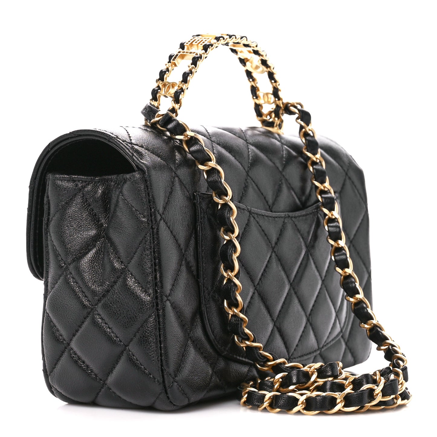Lambskin Quilted Mini Strass On Top Flap Black