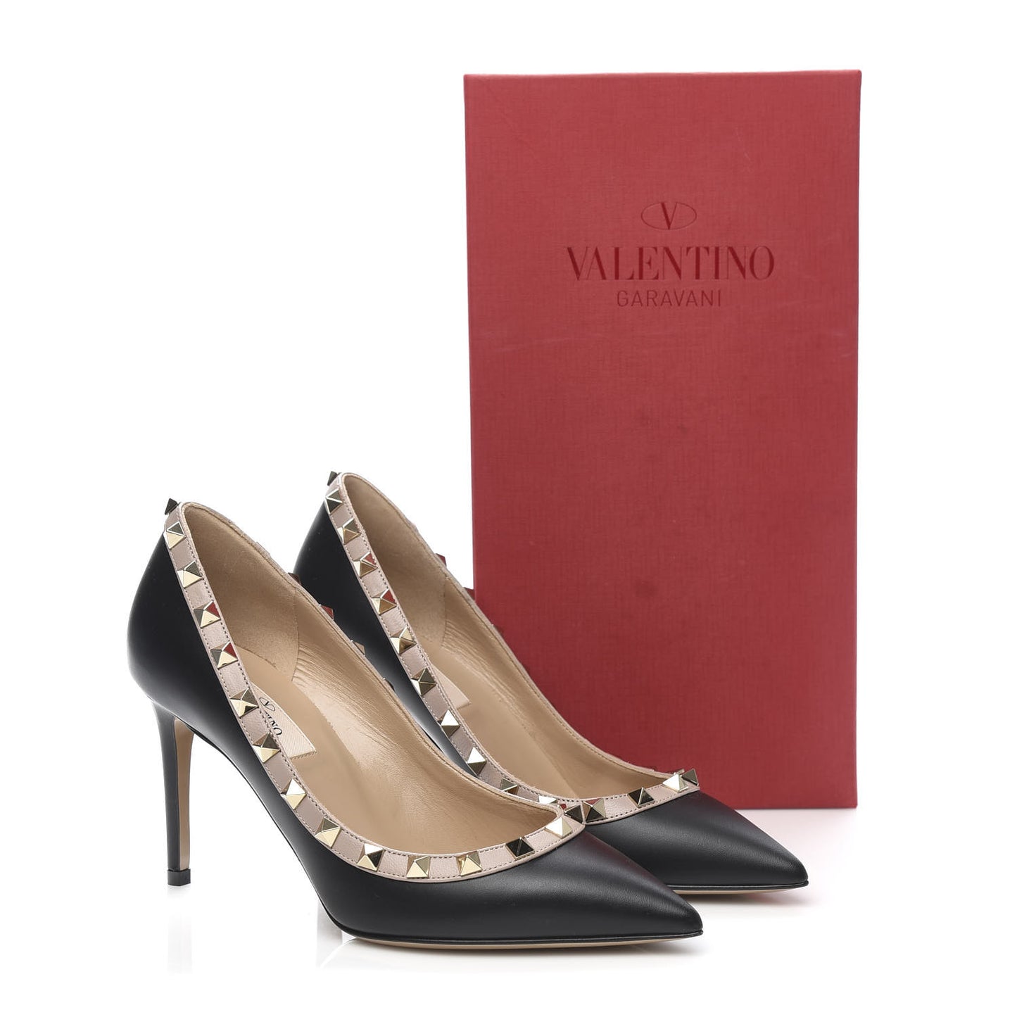 Calfskin Rockstud 85mm Pumps 36 Black Poudre