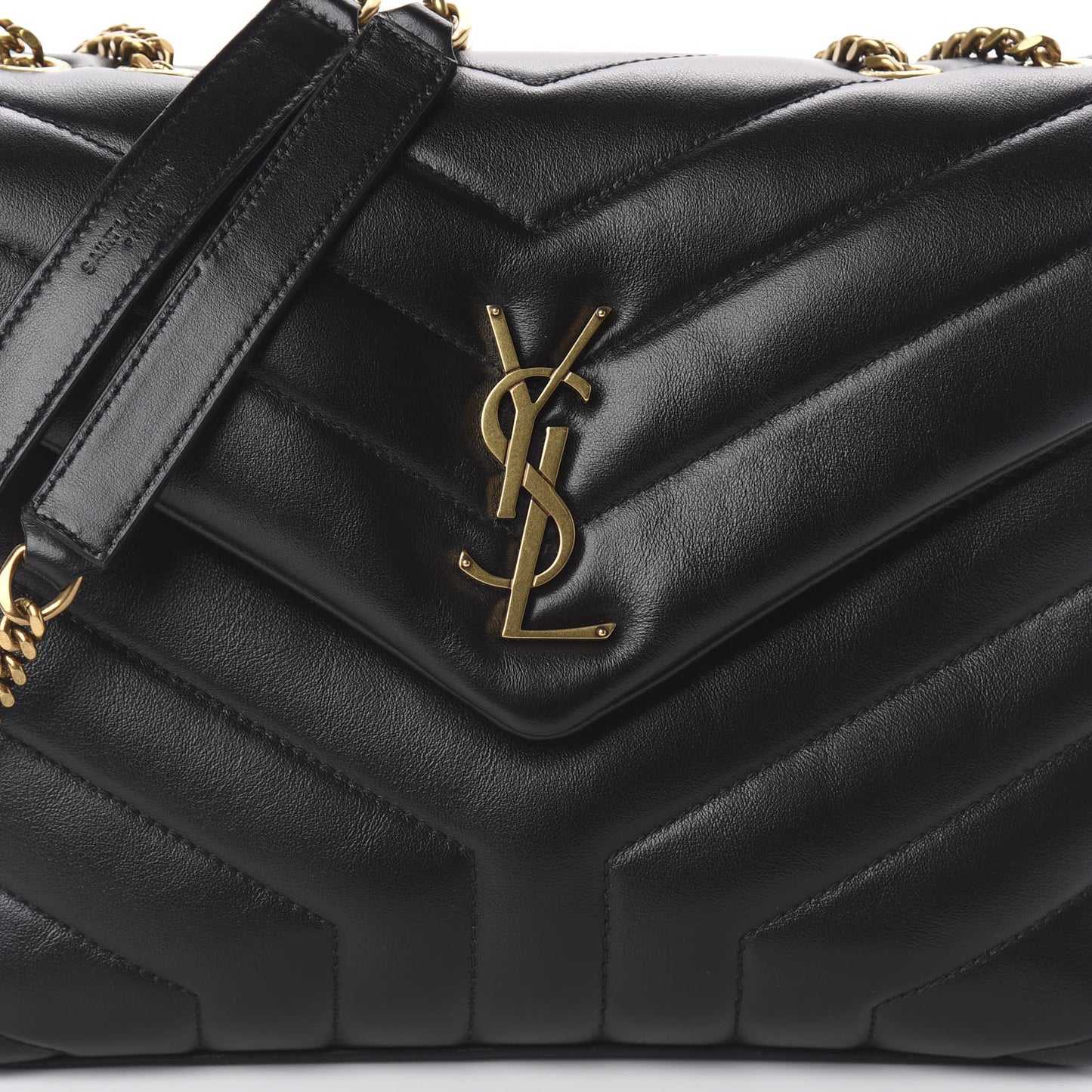 Calfskin Y Quilted Monogram Small Loulou Chain Satchel Black