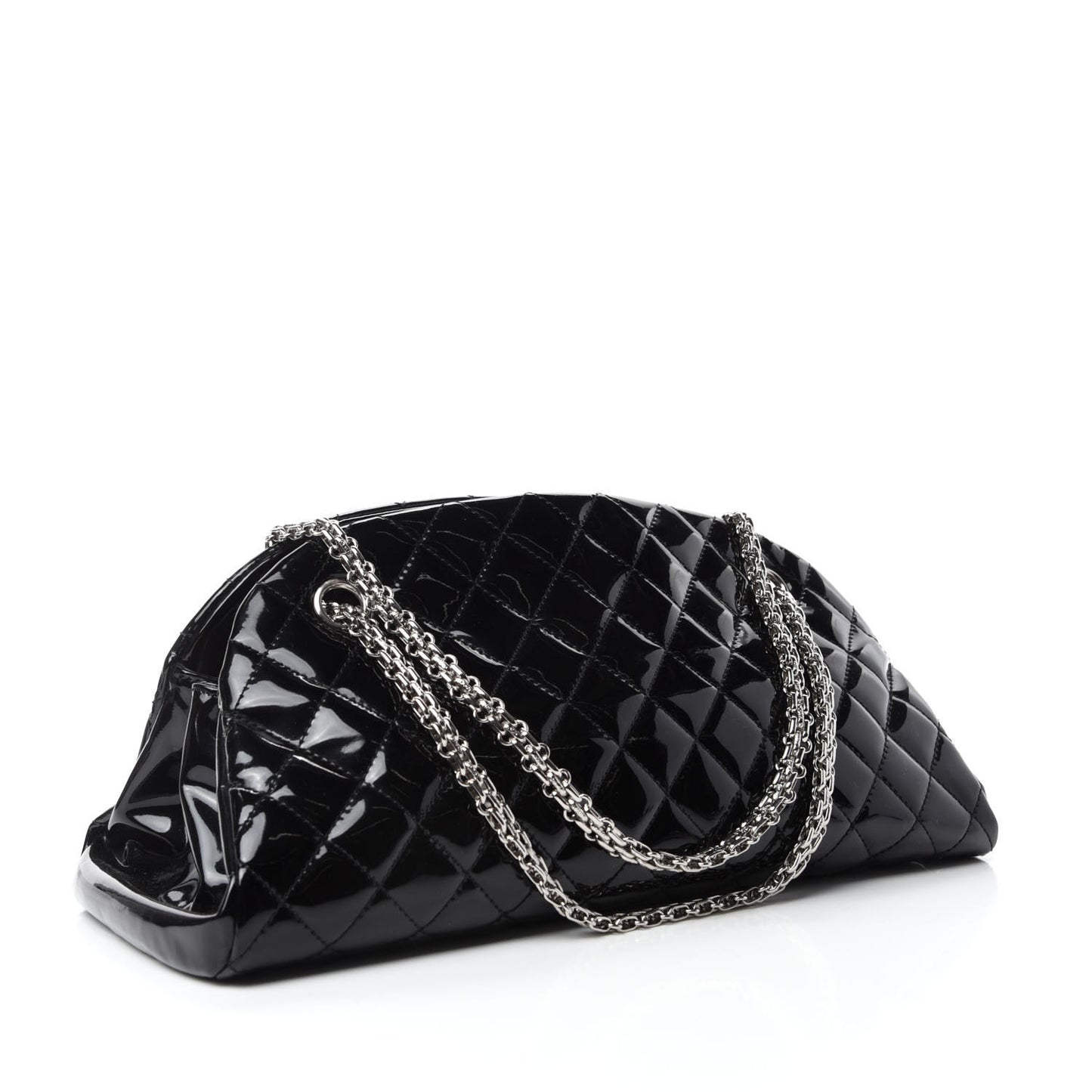 Patent Quilted Medium Just Mademoiselle Bowling Bag Black