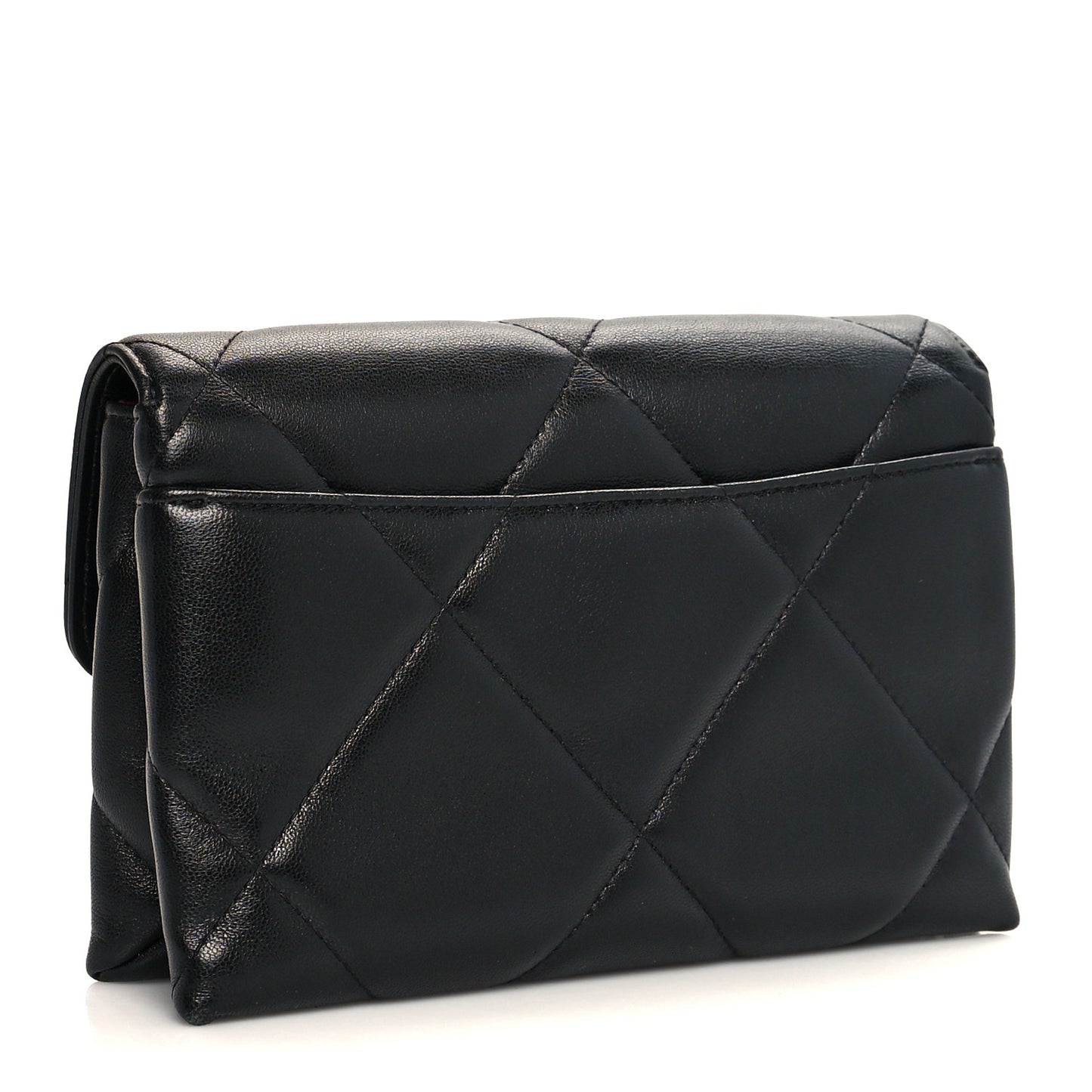 Lambskin Quilted Chanel 19 Flap Clutch Black
