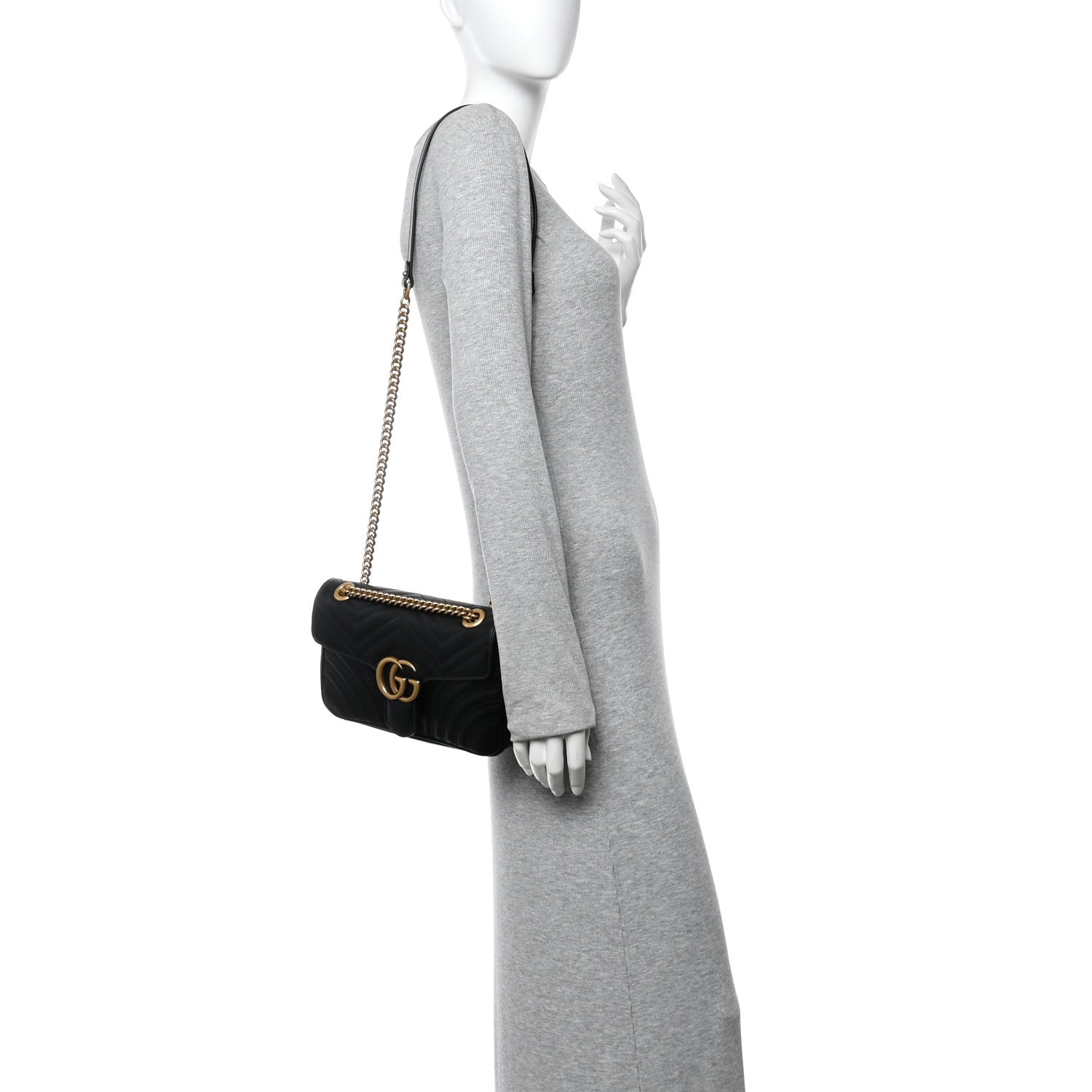 Gucci Calfskin Matelasse Small GG Marmont Shoulder Bag Black 2 of 12