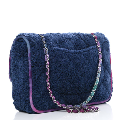 Chanel Mixed Fibers Quilted Large Flap Bag Navy Blue 3 of 11