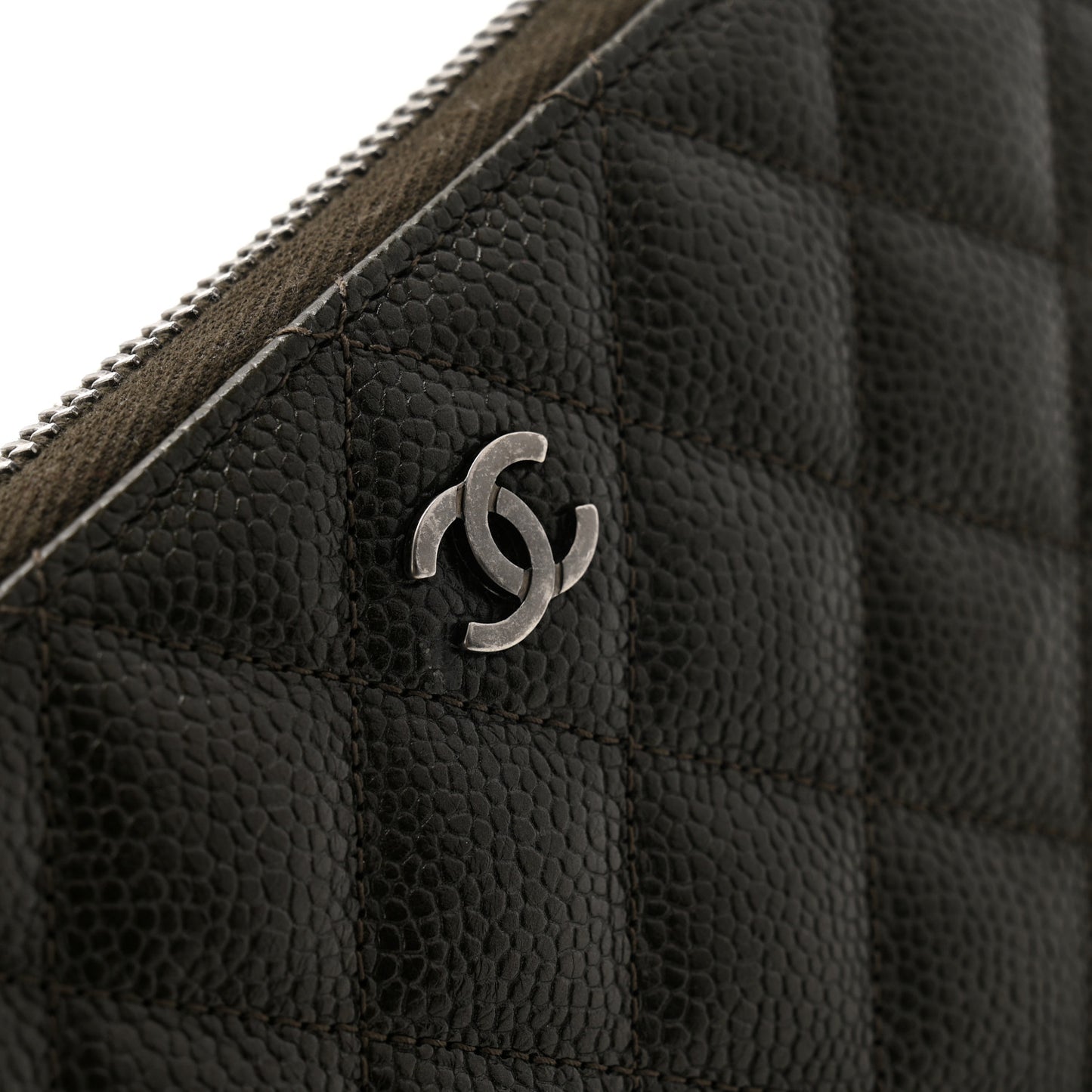 Metallic Caviar Quilted Large Gusset Zip Around Wallet Dark Charcoal