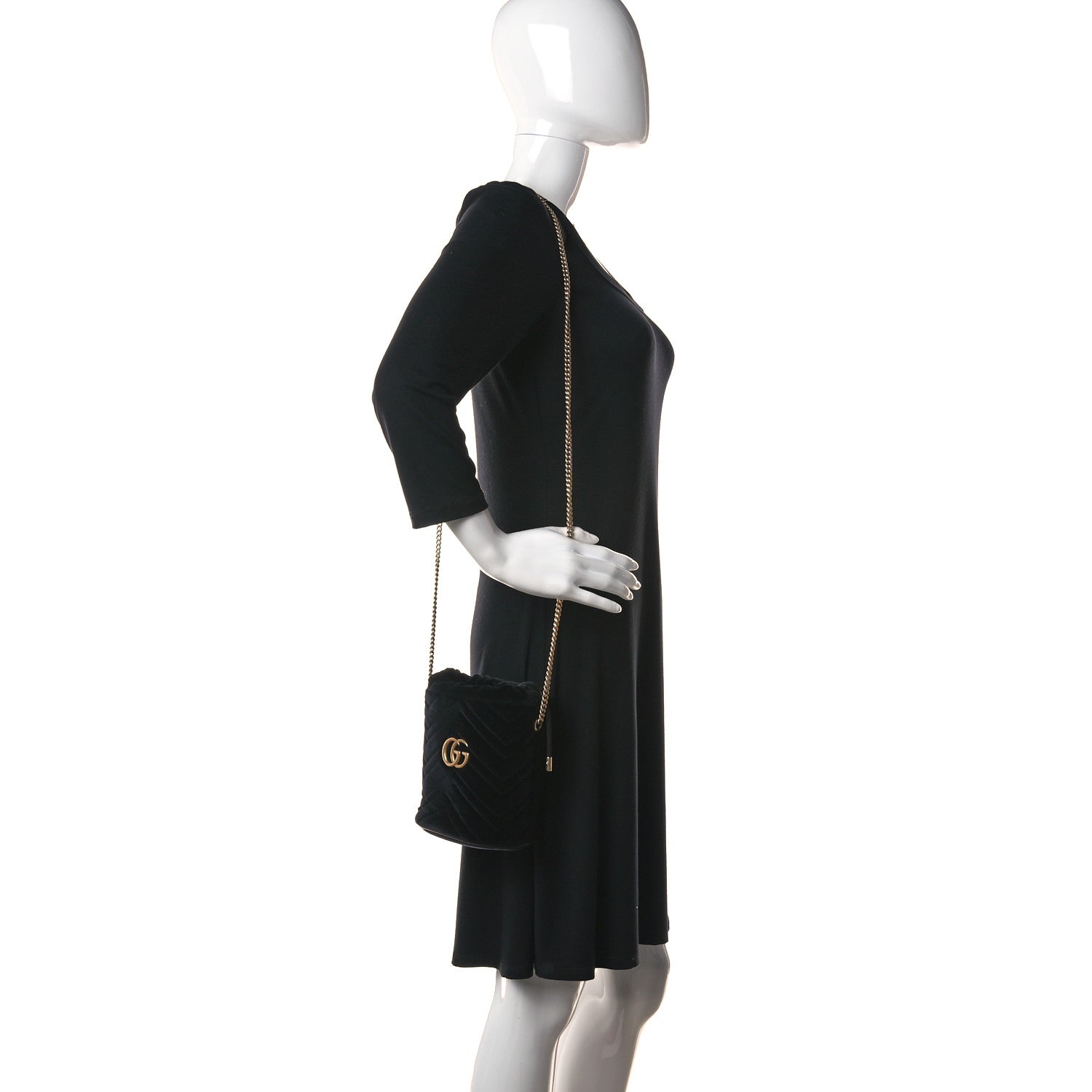 Gucci Velvet Matelasse Mini GG Marmont 2.0 Bucket Bag Black 3 of 11
