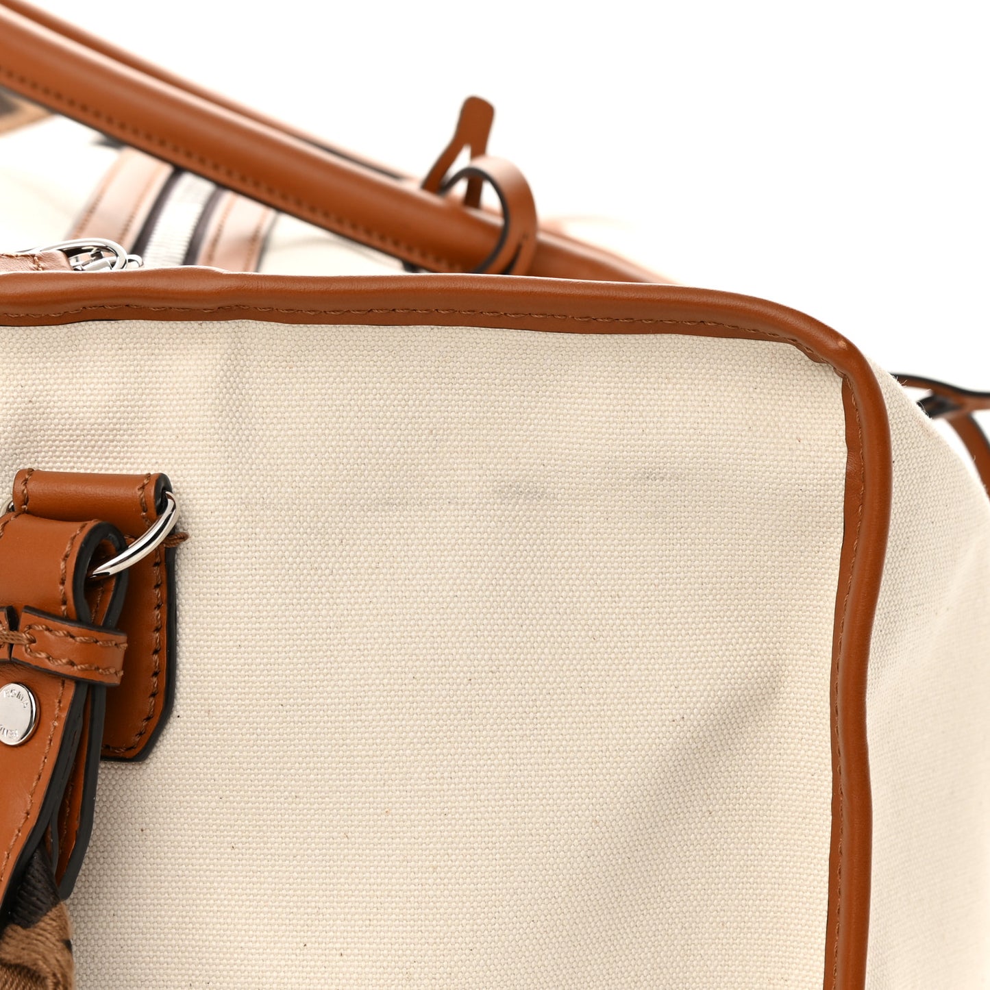 Canvas Logo Embroidered Duffle Bag Grezzo Cuoio
