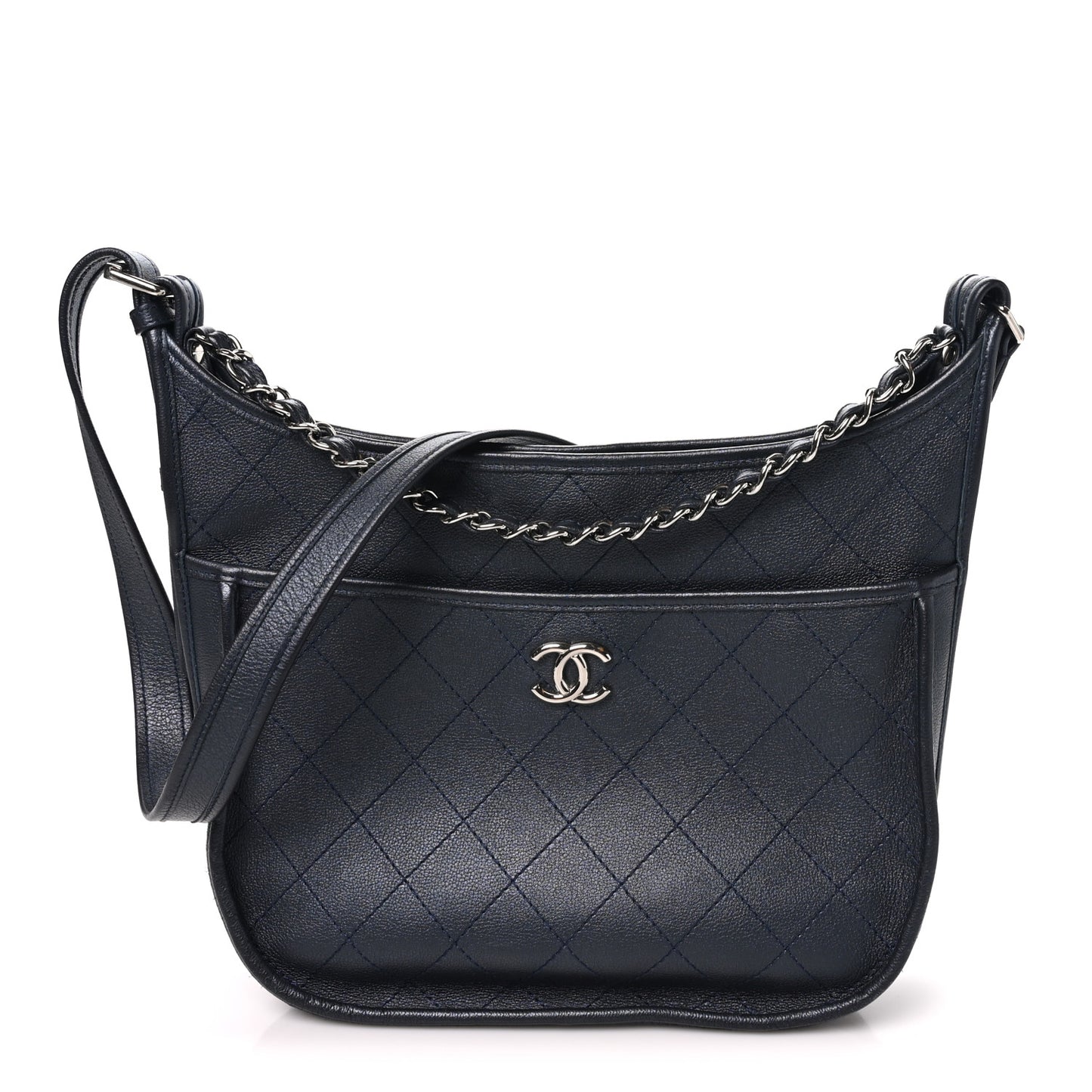 Calfskin Quilted Large Jungle Stroll Hobo Bag Navy