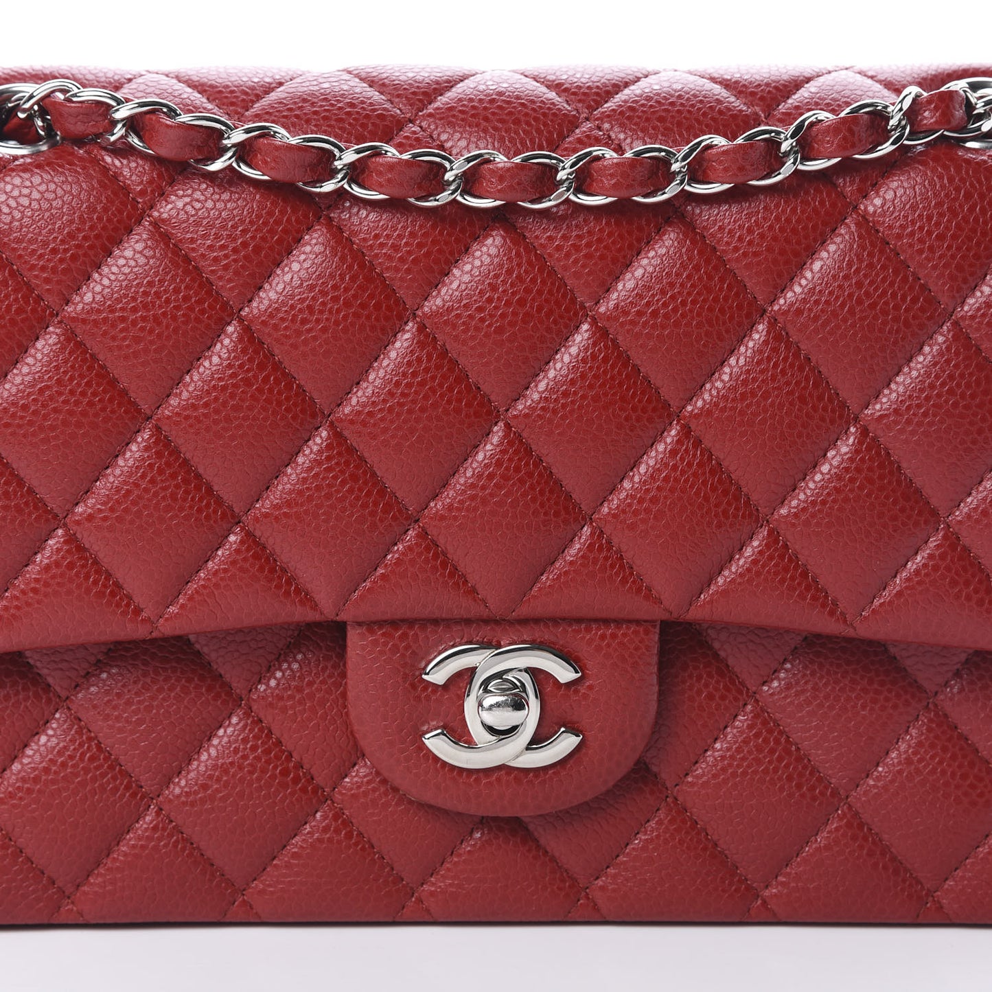 Caviar Quilted Medium Double Flap Red