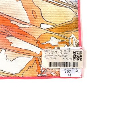 Hermes Silk Twill La Vallee De Cristal Scarf 90 Orange Rose Bleu 4 of 4