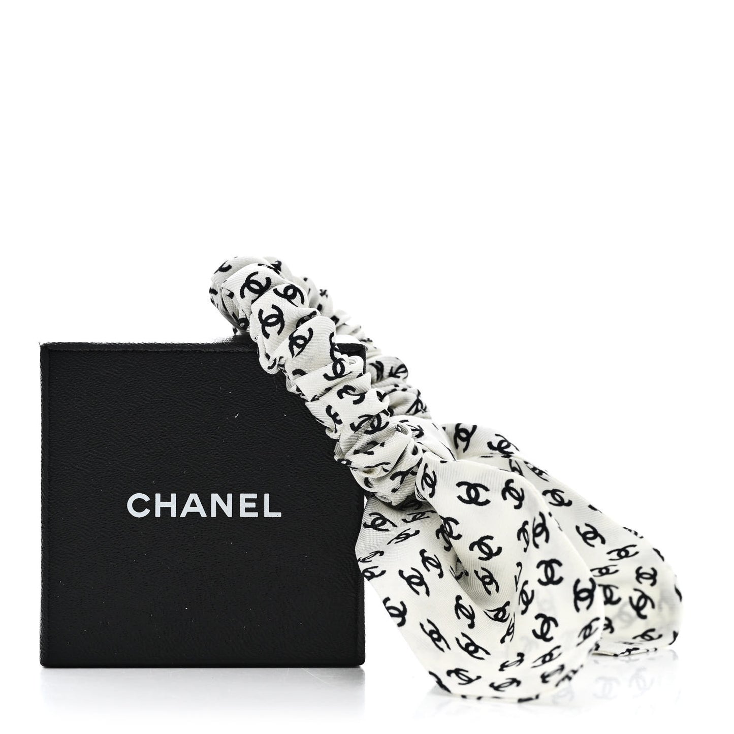 Silk Twill CC Scarf Hair Tie Black White
