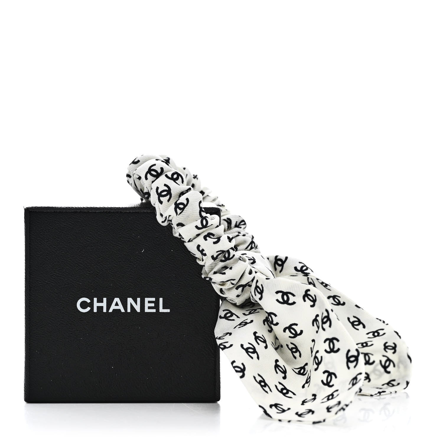 Chanel Silk Twill CC Scarf Hair Tie Black White 5 of 5