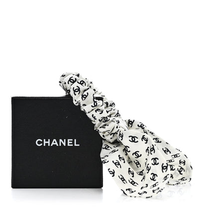 Chanel Silk Twill CC Scarf Hair Tie Black White 5 of 5