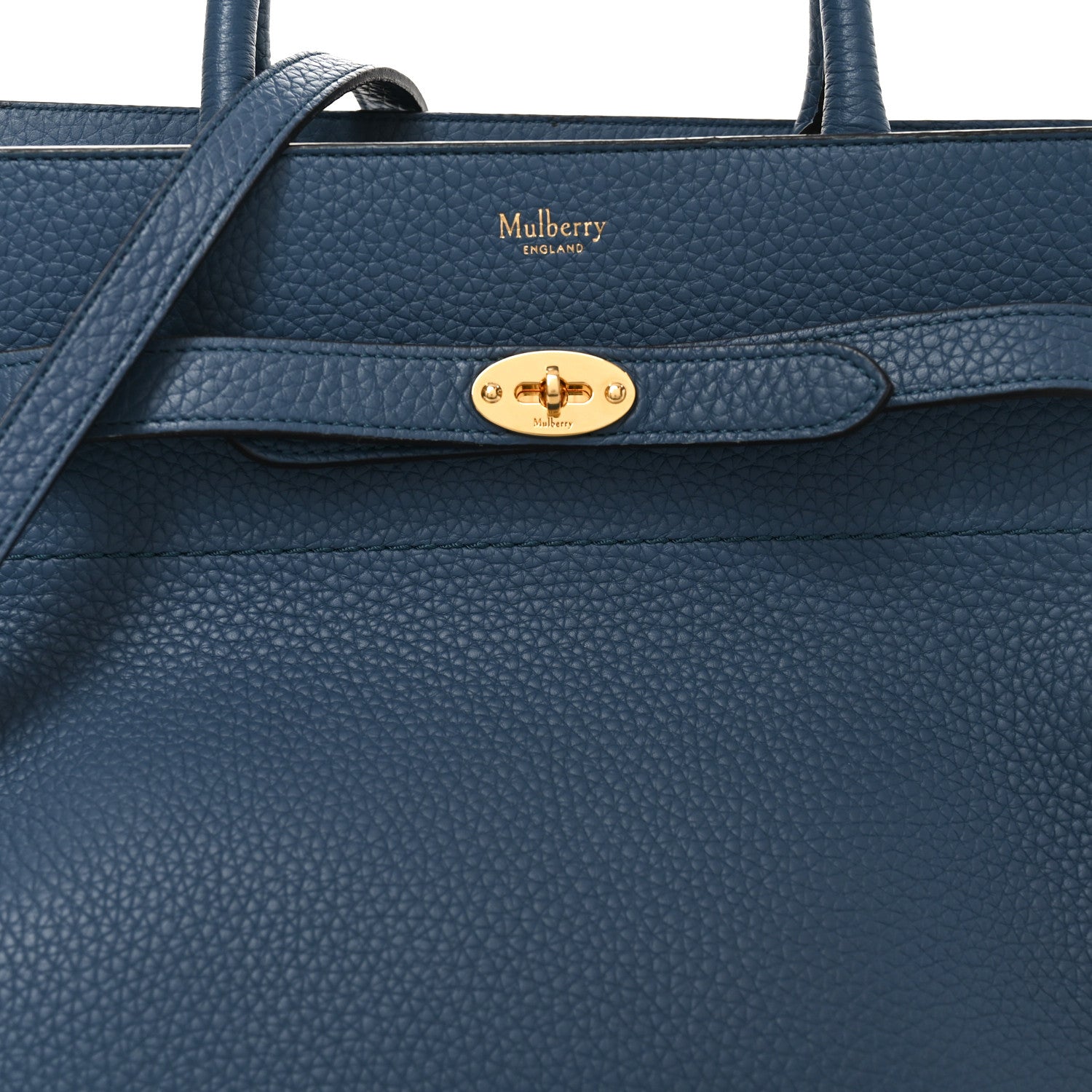 Mulberry Classic Grain Calfskin Belted Bayswater Tote Blue 7 of 9