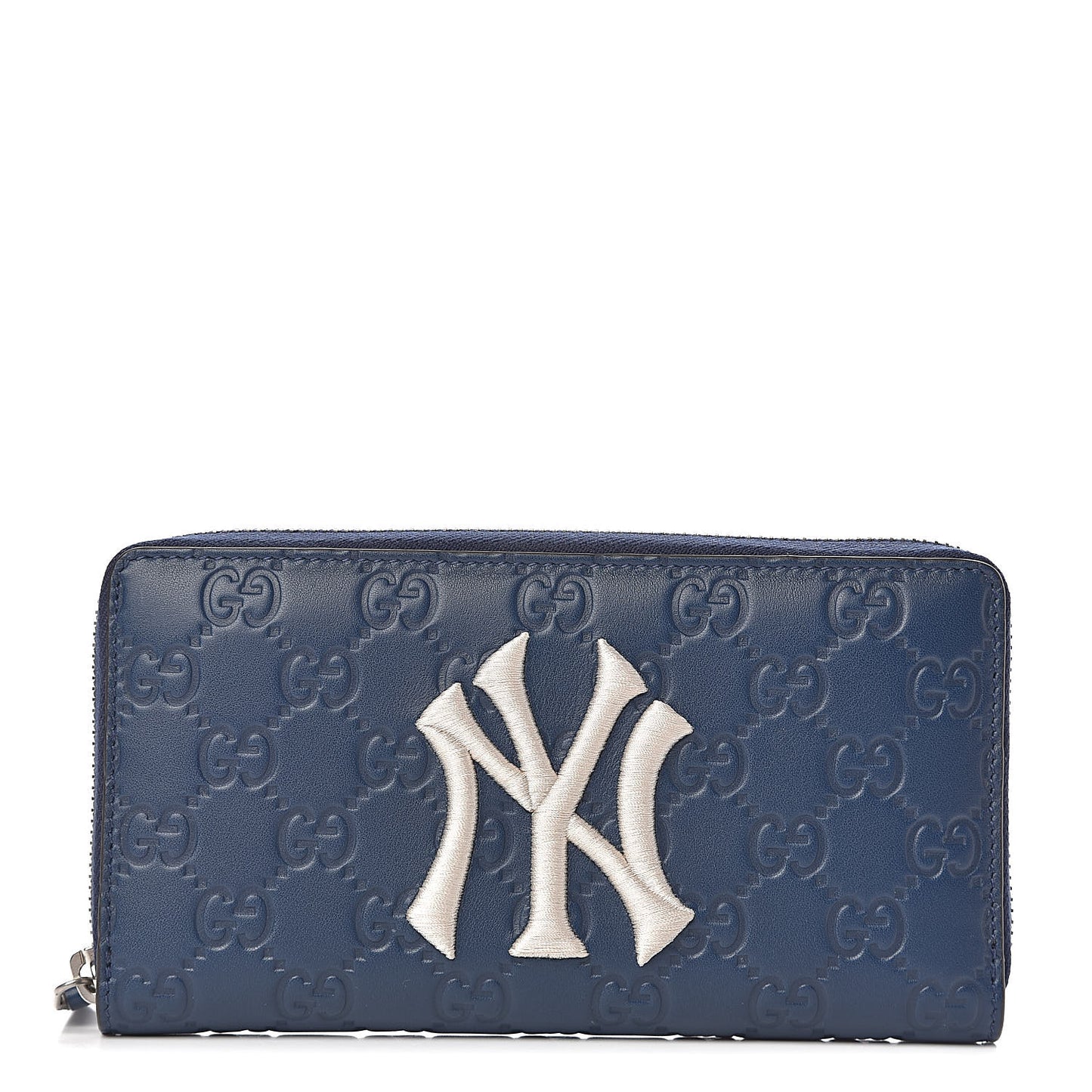 X MLB Guccissima Signature NY Yankees Embroidered Zip Around Wallet Royale Ivory
