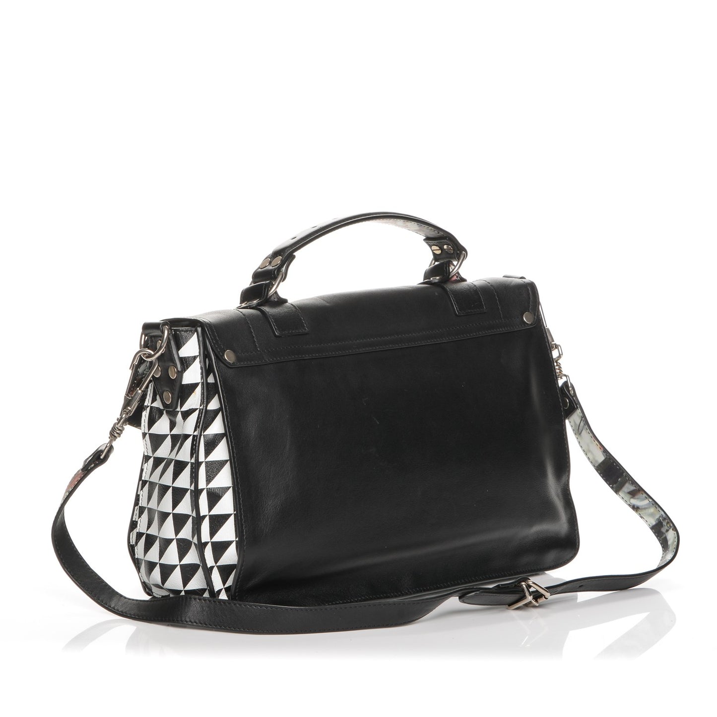 Calfskin Triangle Print Medium PS1 Satchel Black White