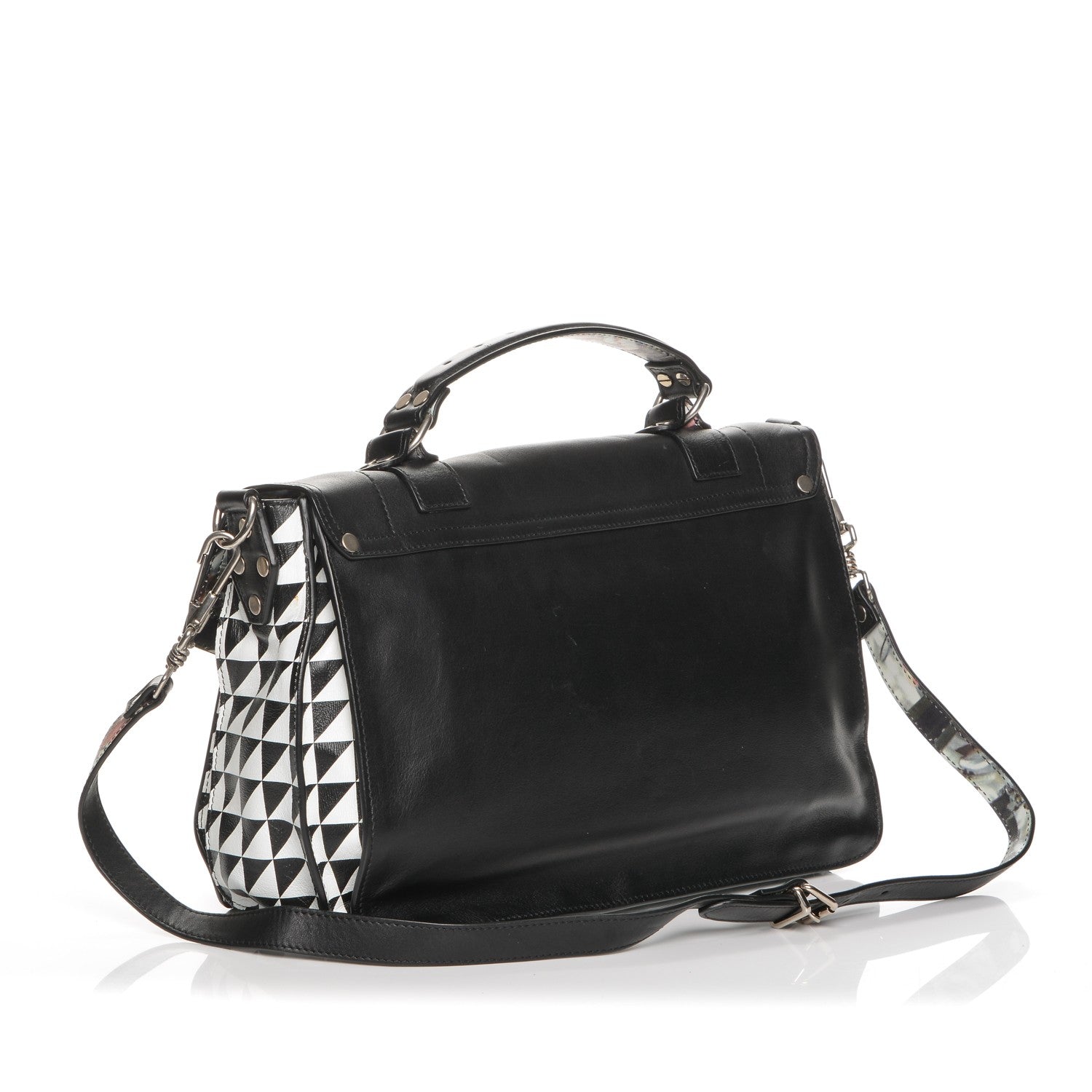 Proenza Schouler Calfskin Triangle Print Medium PS1 Satchel Black White 3 of 8