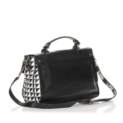 Proenza Schouler Calfskin Triangle Print Medium PS1 Satchel Black White 3 of 8