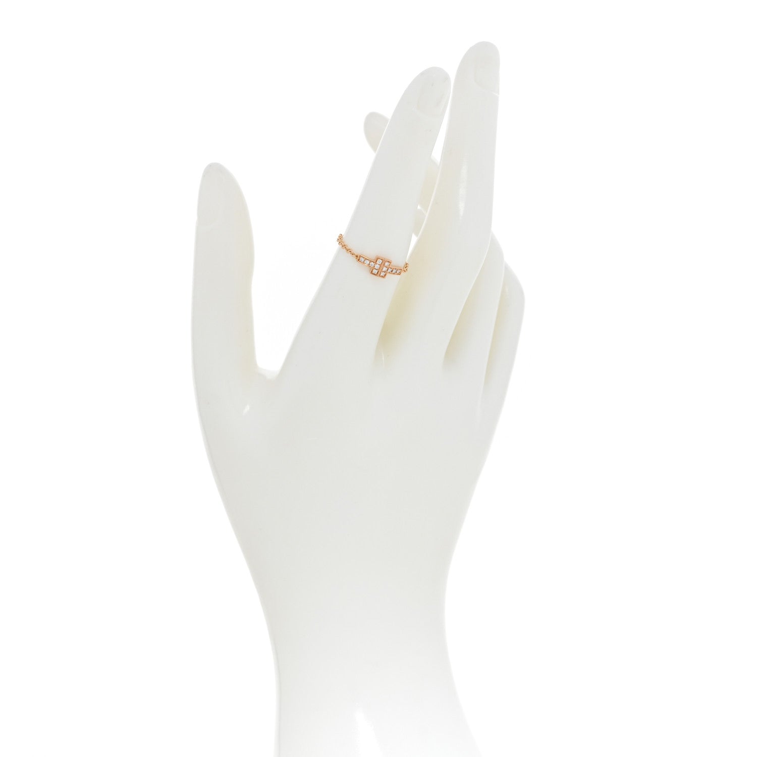 Tiffany 18K Rose Gold Diamond T Chain Ring 52 6 2 of 4