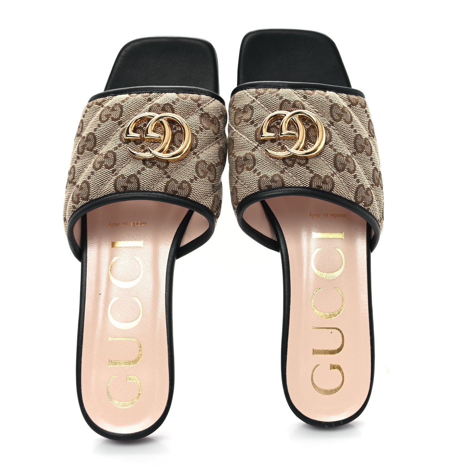Gucci Monogram Matelasse Diagonal GG Marmont Flat Slide Sandals 37.5 Beige Ebony Black 2 of 10
