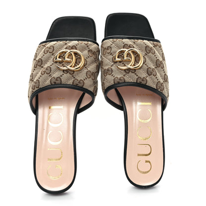 Gucci Monogram Matelasse Diagonal GG Marmont Flat Slide Sandals 37.5 Beige Ebony Black 2 of 10
