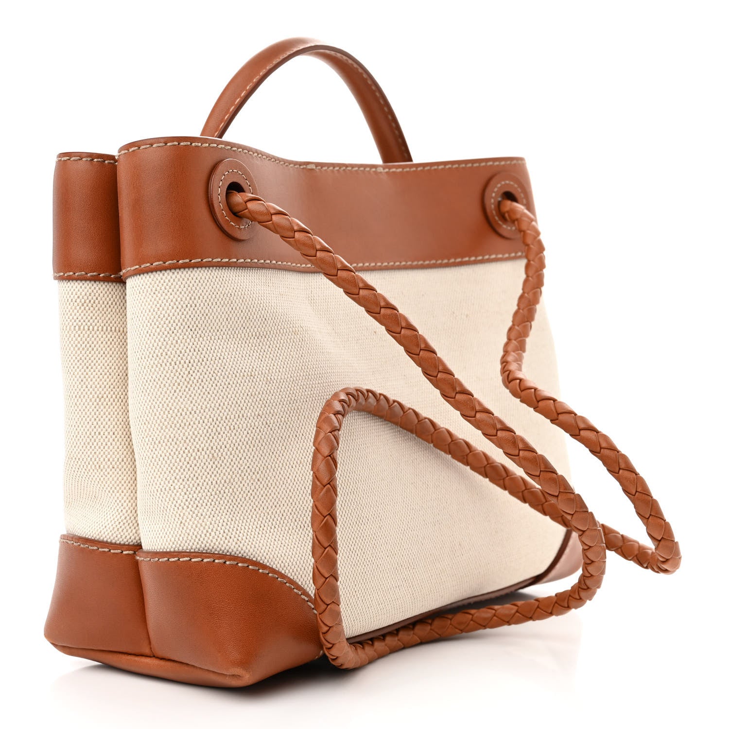 Bottega Veneta Washed Canvas Calfskin Small Andiamo Shoulder Bag Natural Light Wood 3 of 9